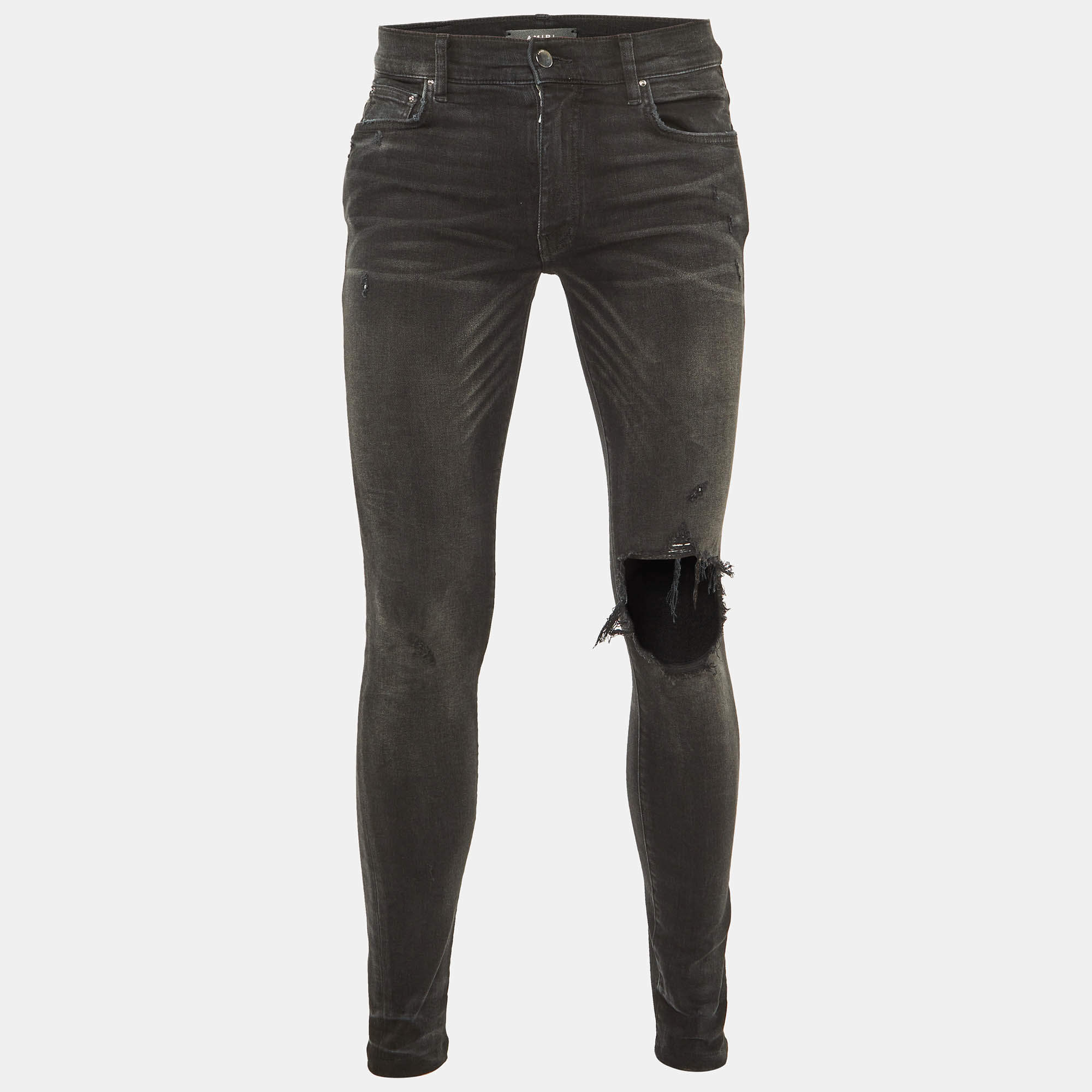 Pre Owned Amiri Black Distressed Denim Slim Fit Jeans XS/Waist 29"