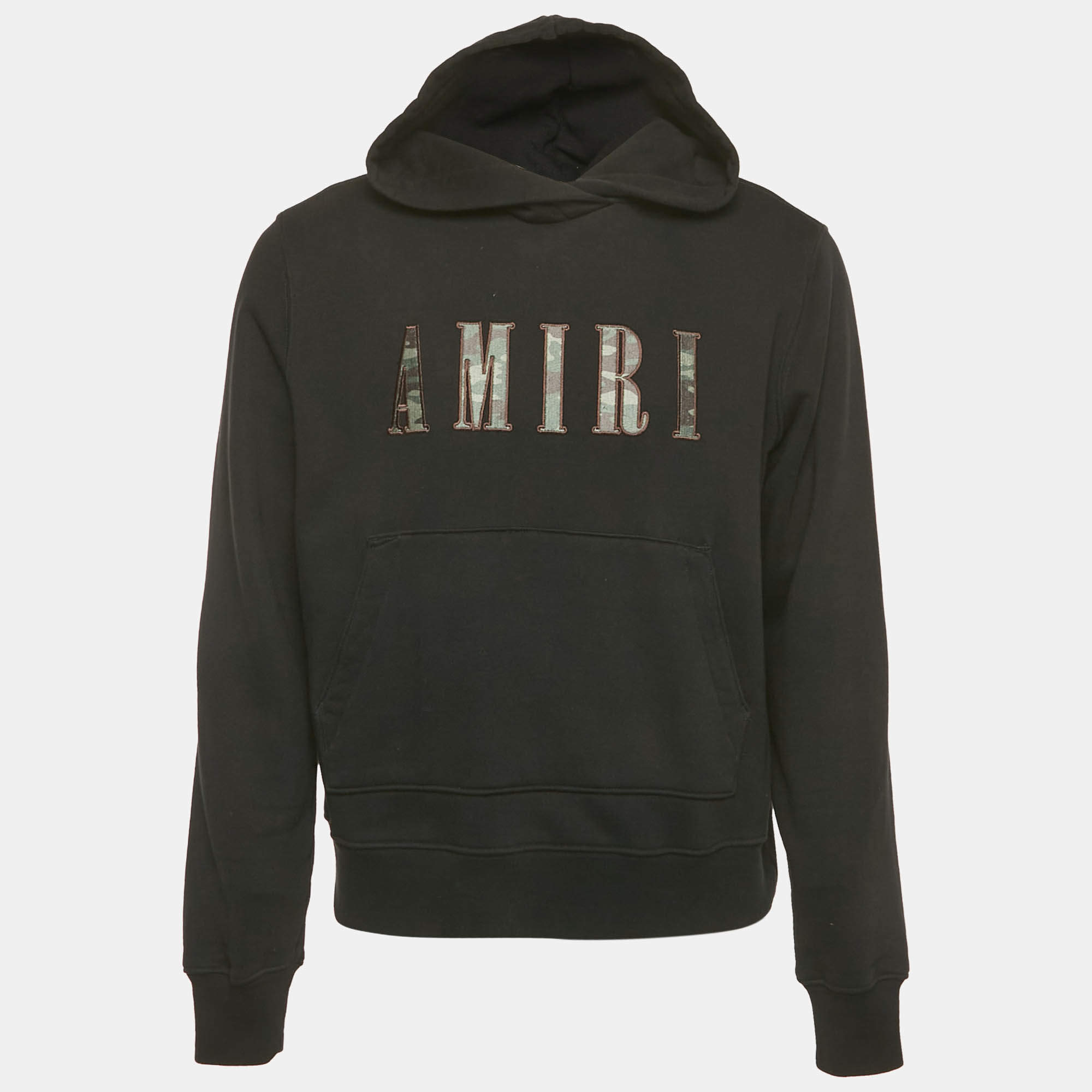Pre Owned Amiri Black Logo Embroidered Cotton Knit Hoodie S