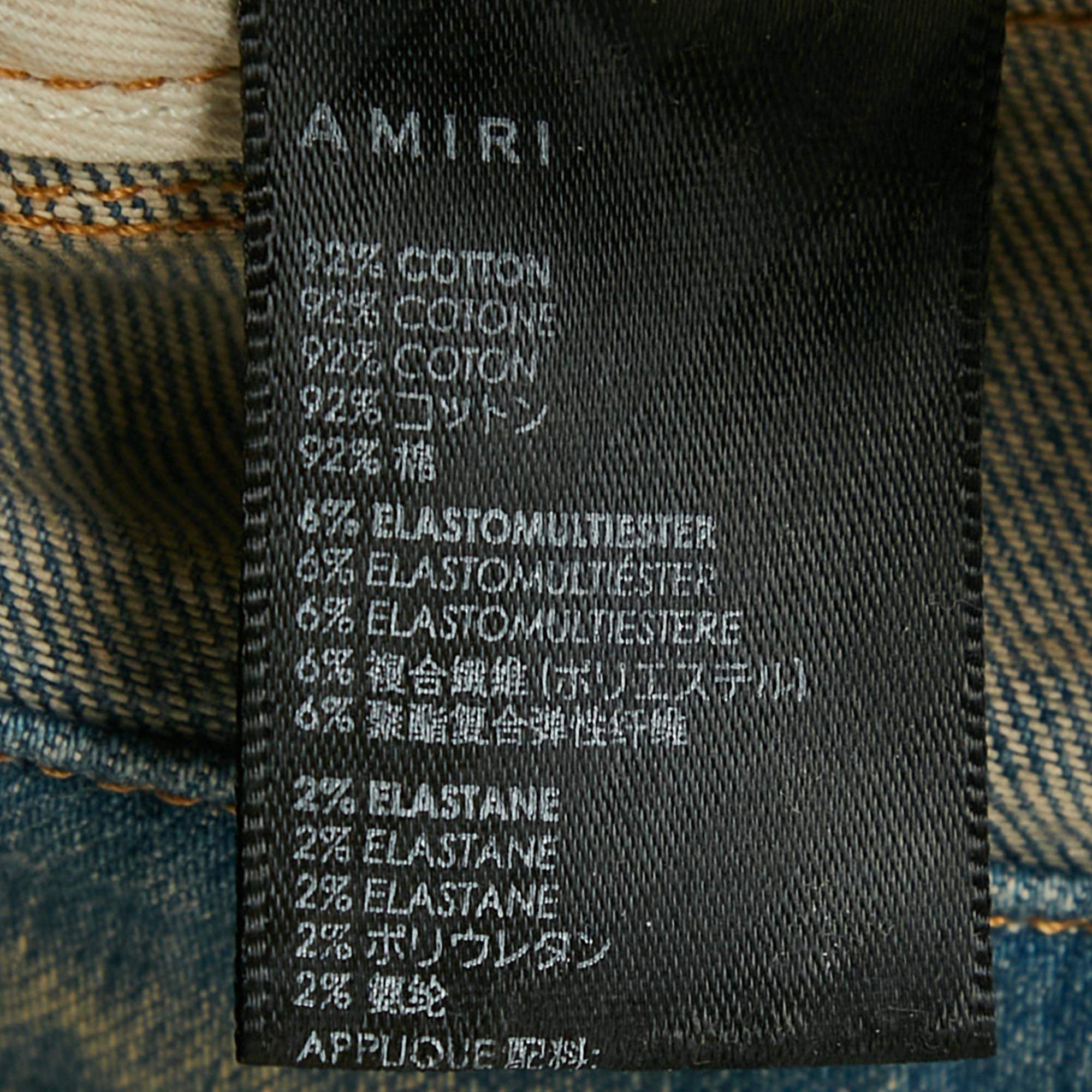 Amiri Indigo Blue Denim Crystal Thrasher Distressed Jeans M Waist