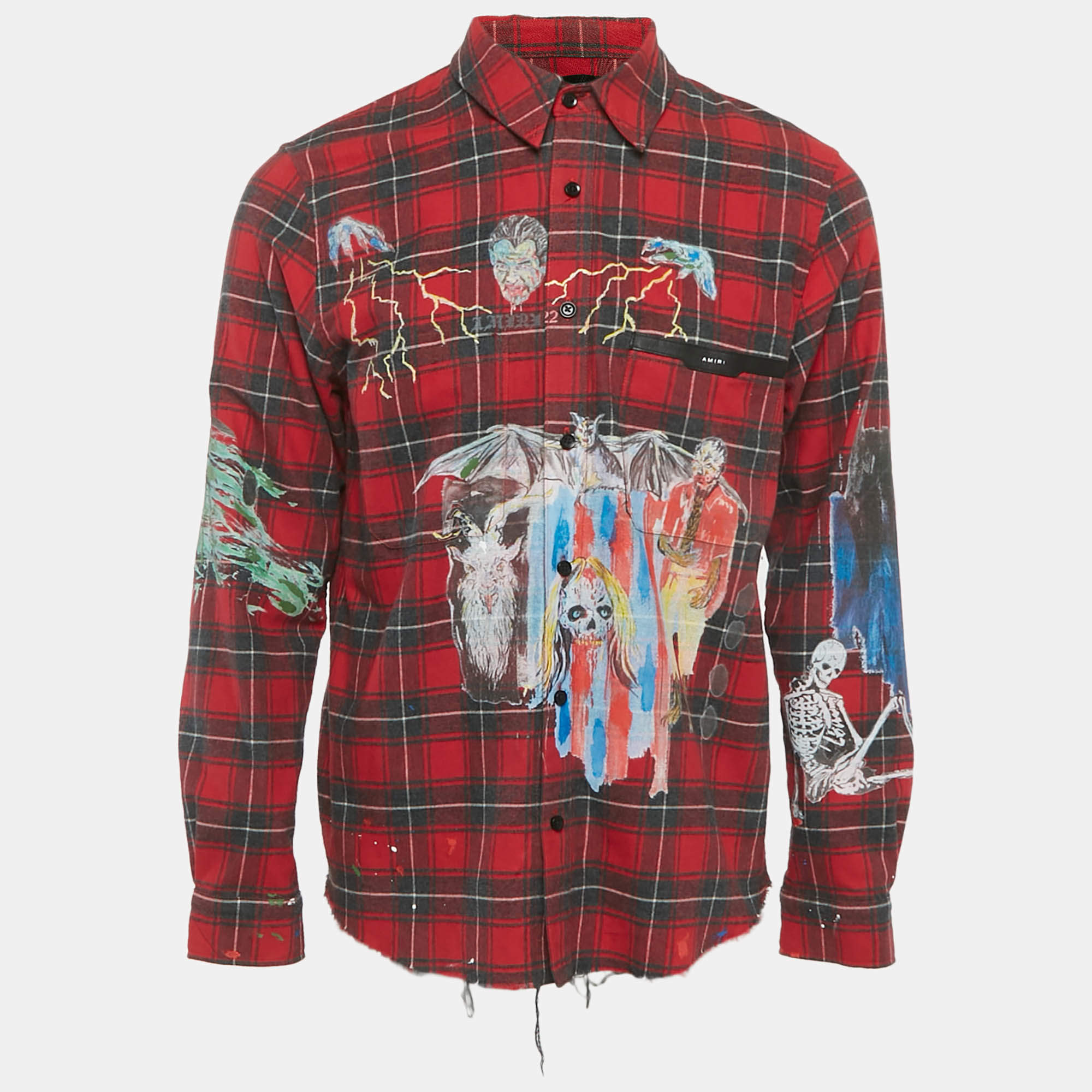 مملوكة مسبقًا Amiri X Wes Lang Red Check Print Flannel "Blood '38" Graphic Shirt M