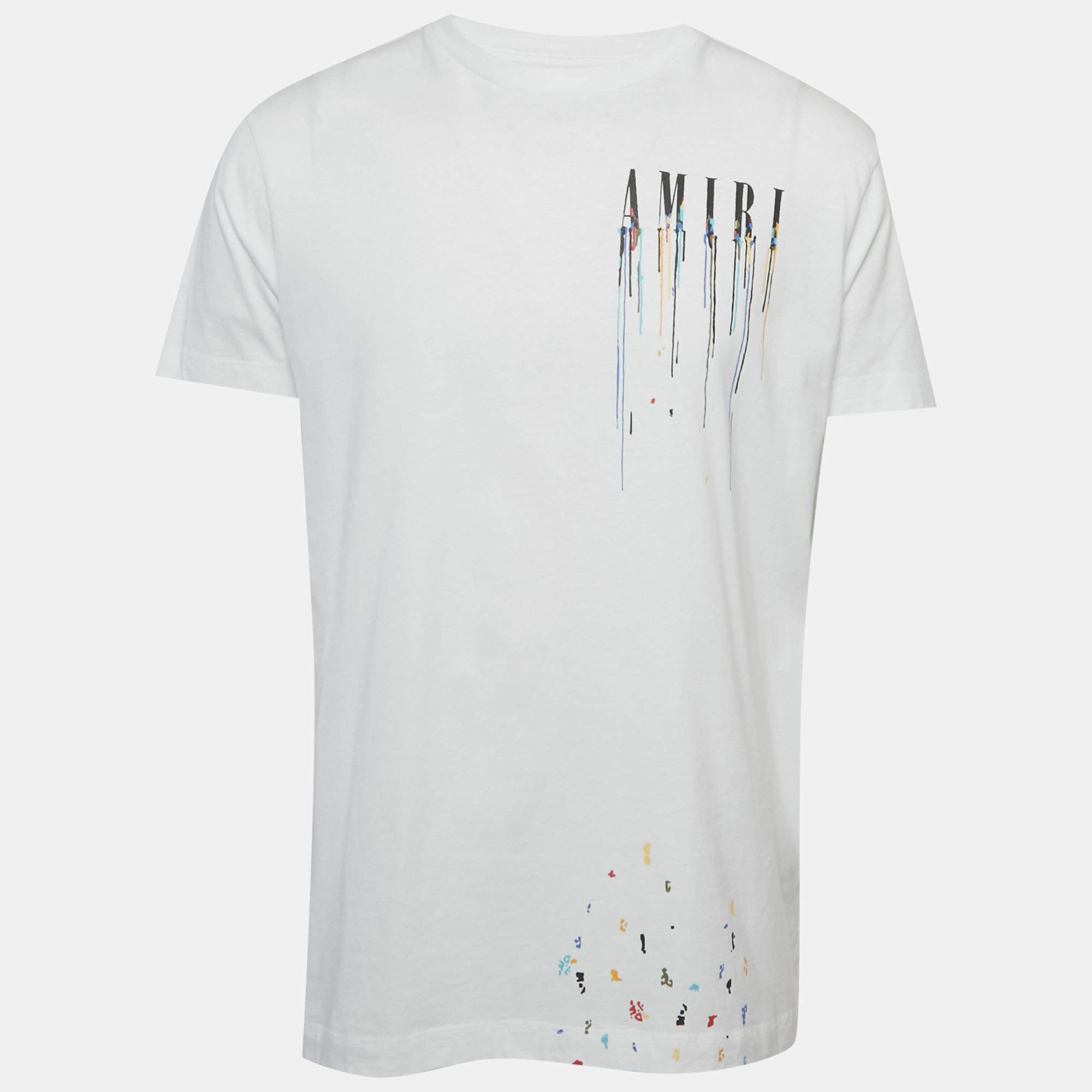 مملوكة مسبقًا Amiri White Paint Drip Cotton Knit T-Shirt M