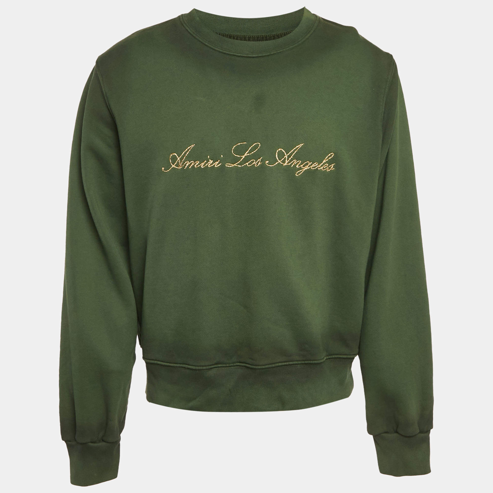 مملوكة مسبقًا Amiri Green Logo Embroidered Cotton Knit Sweatshirt M