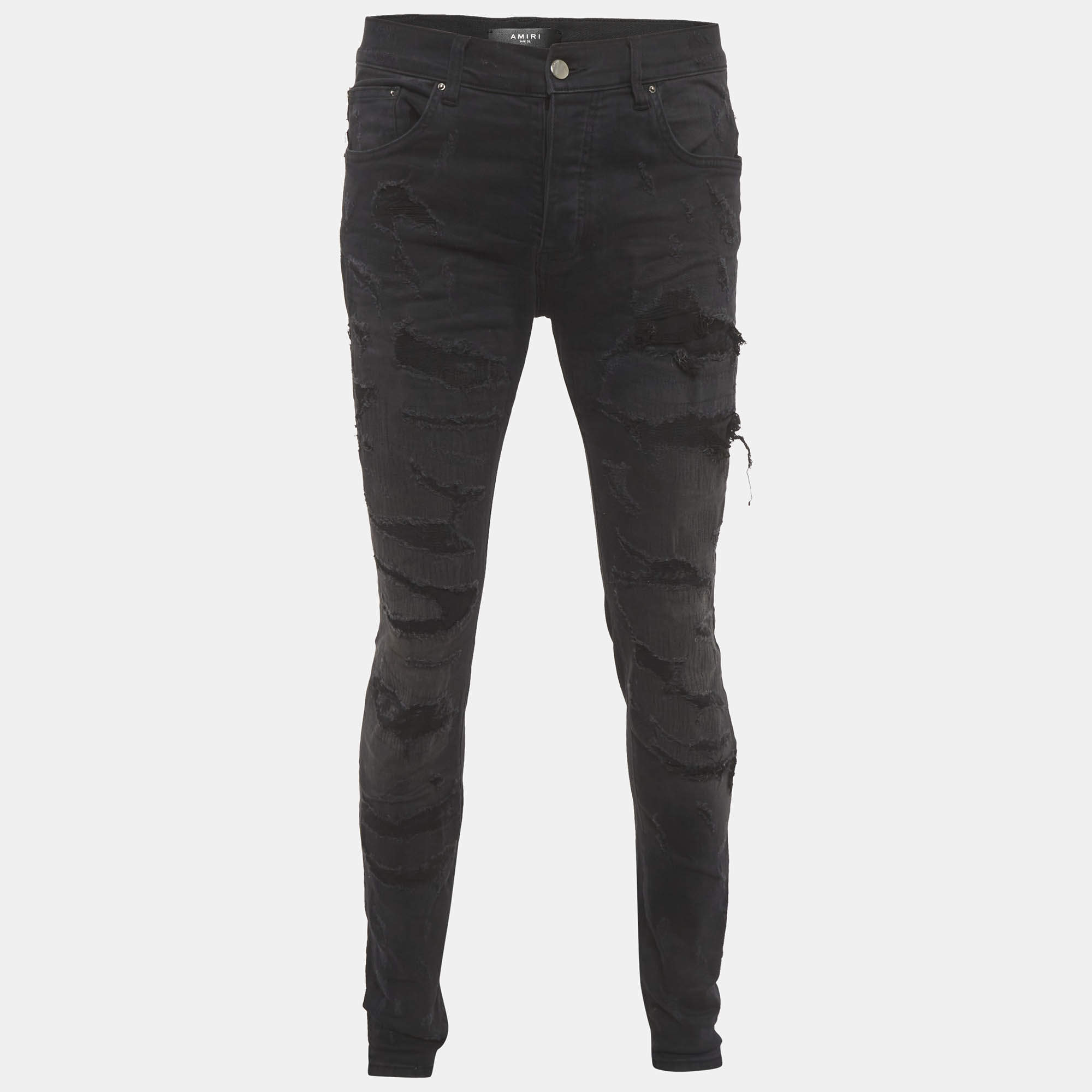 Pre Owned Amiri Black Denim Distressed Jeans M/Waist 30"