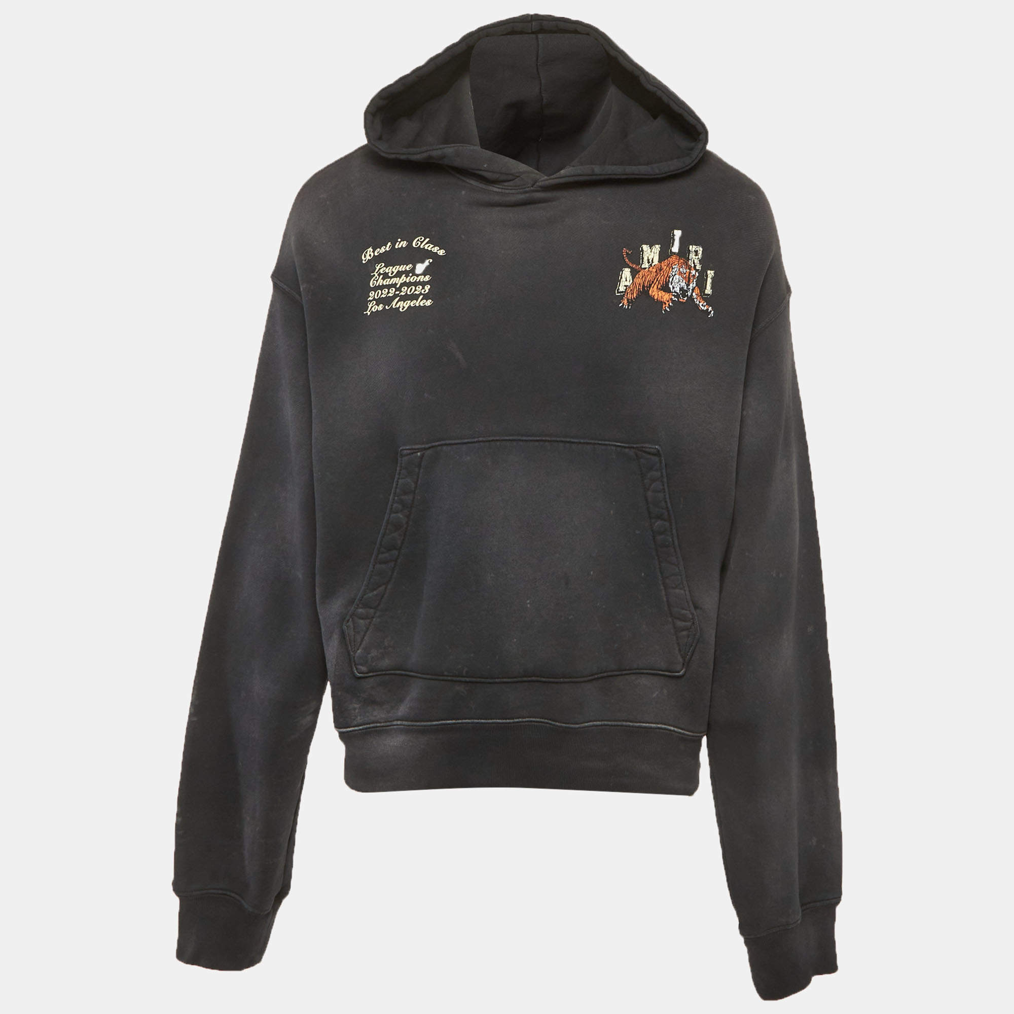 Pre Owned Amiri Black Cotton Knit Graphic Printed Hoodie S