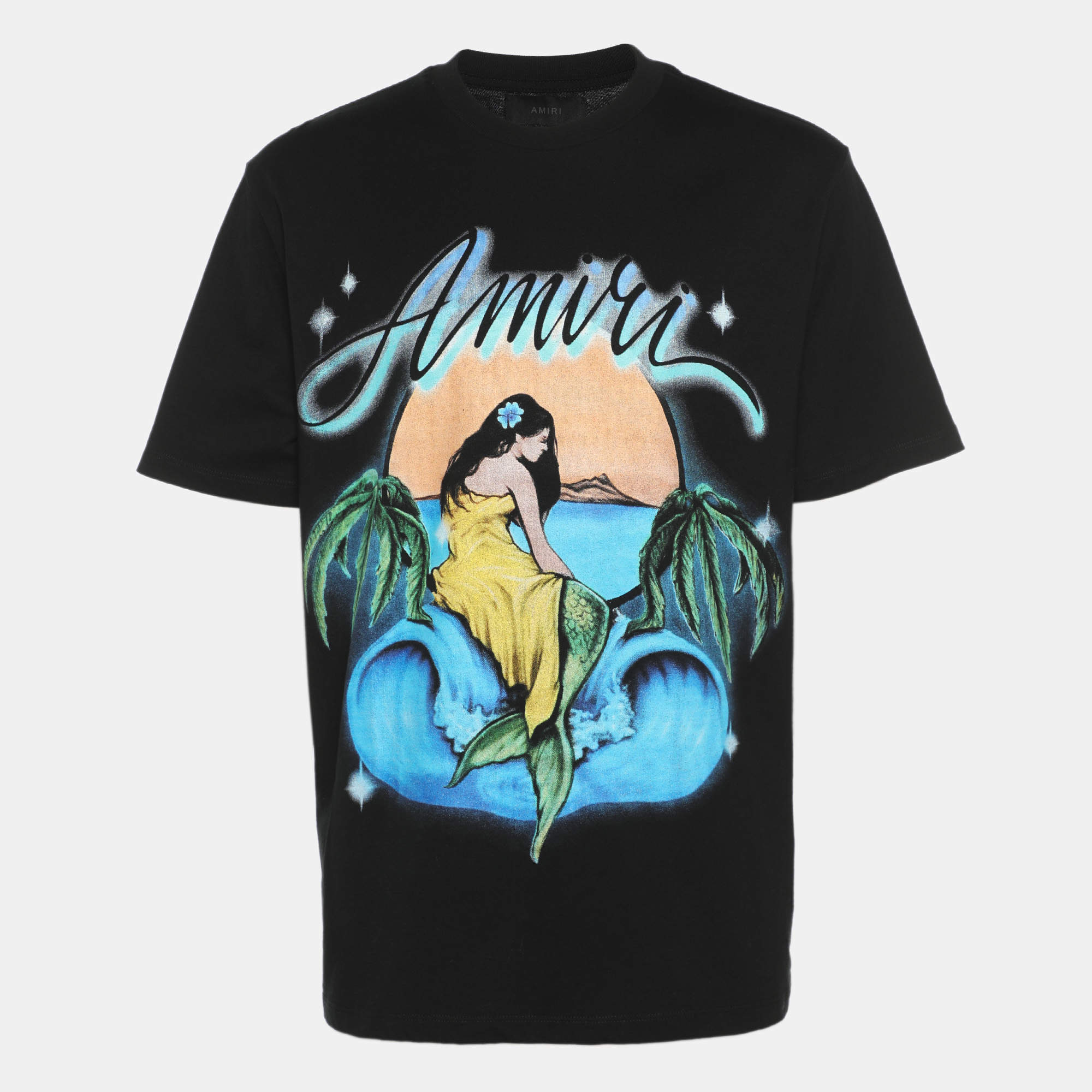 Pre Owned Amiri Black Jersey Mermaid Print T-Shirt M