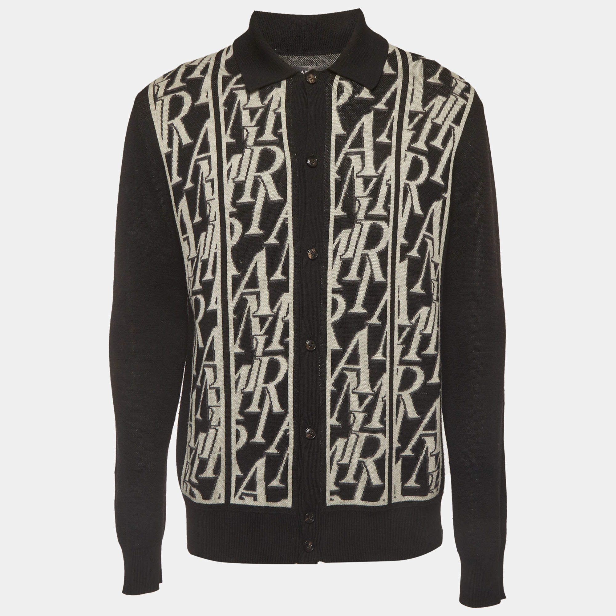 مملوكة مسبقًا Amiri Black/White Logo Knit Wool Cardigan XL