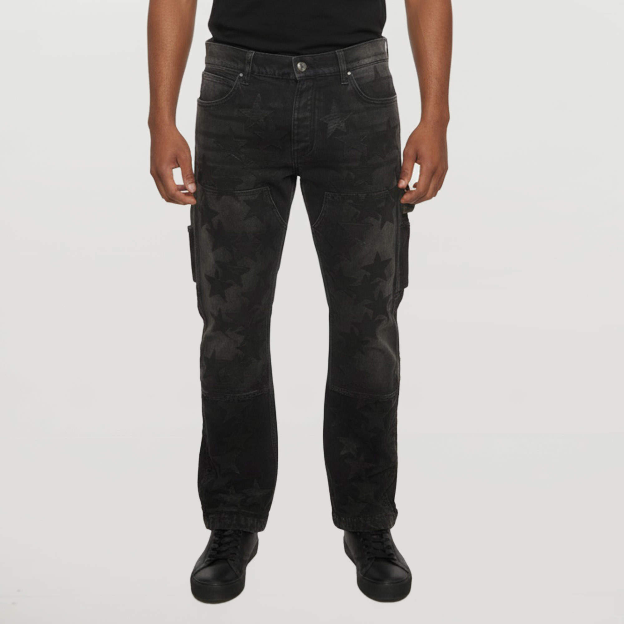 Pre Owned Amiri x Chemist Black Star Applique Denim Carpenter Jeans M/Waist 35"