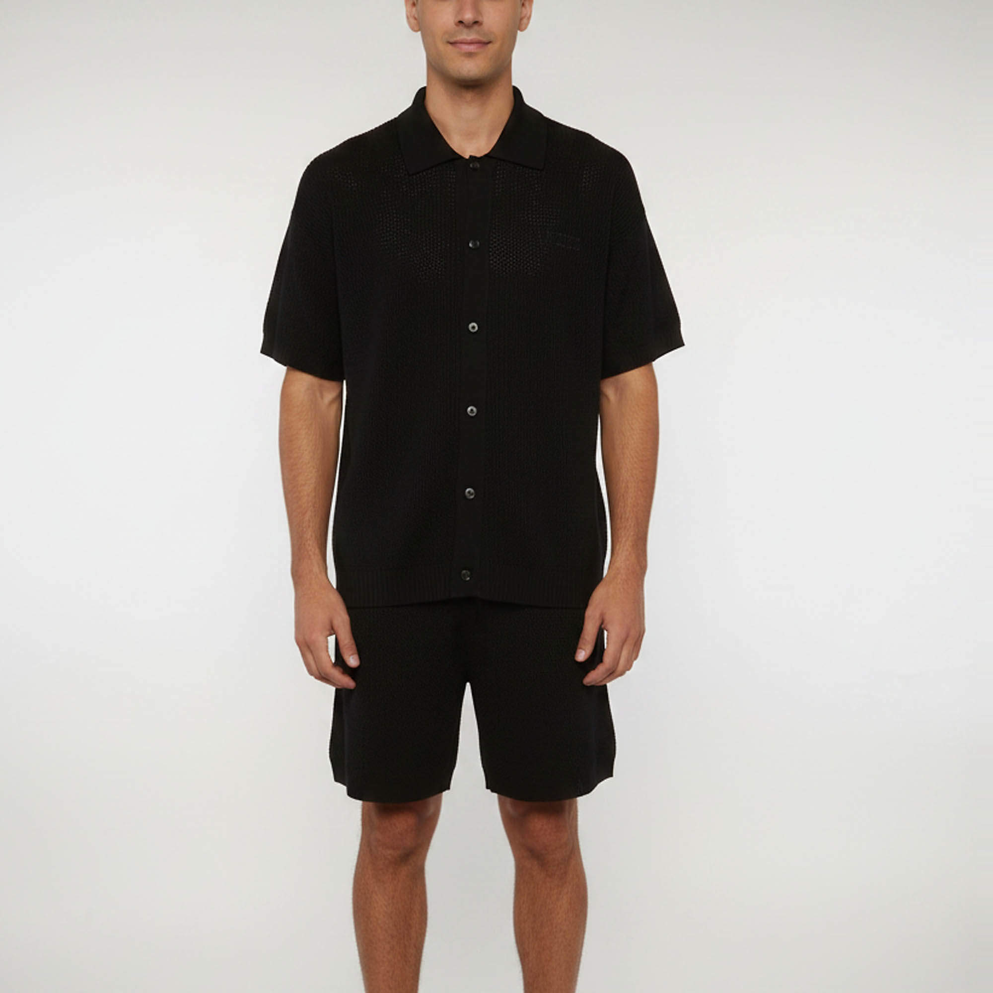 Pre Owned Amiri Black Knit Short Sleeve Sheer Shirt and Short Set S