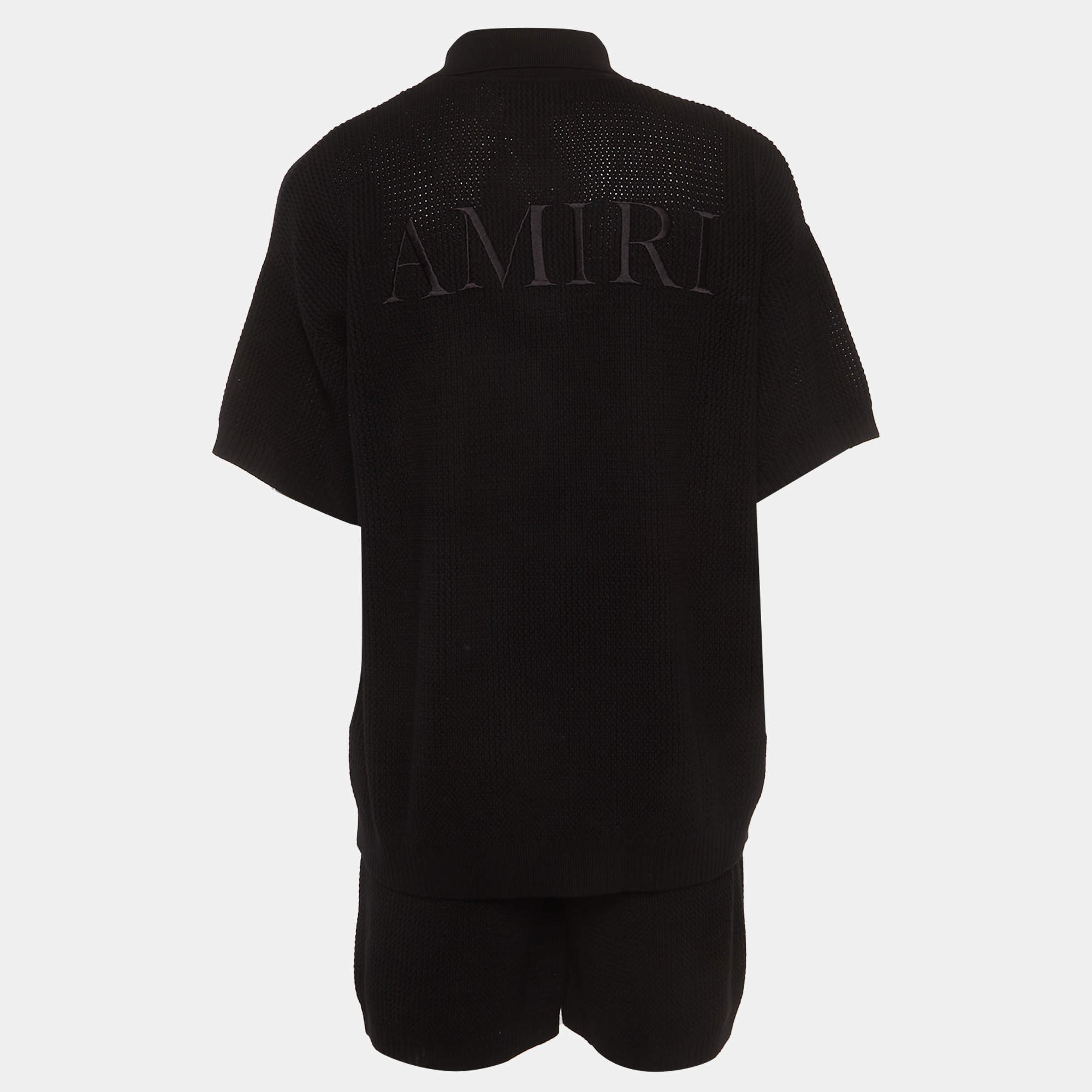 Amiri Black Knit Short Sleeve Sheer Shirt and Short Set S Amiri