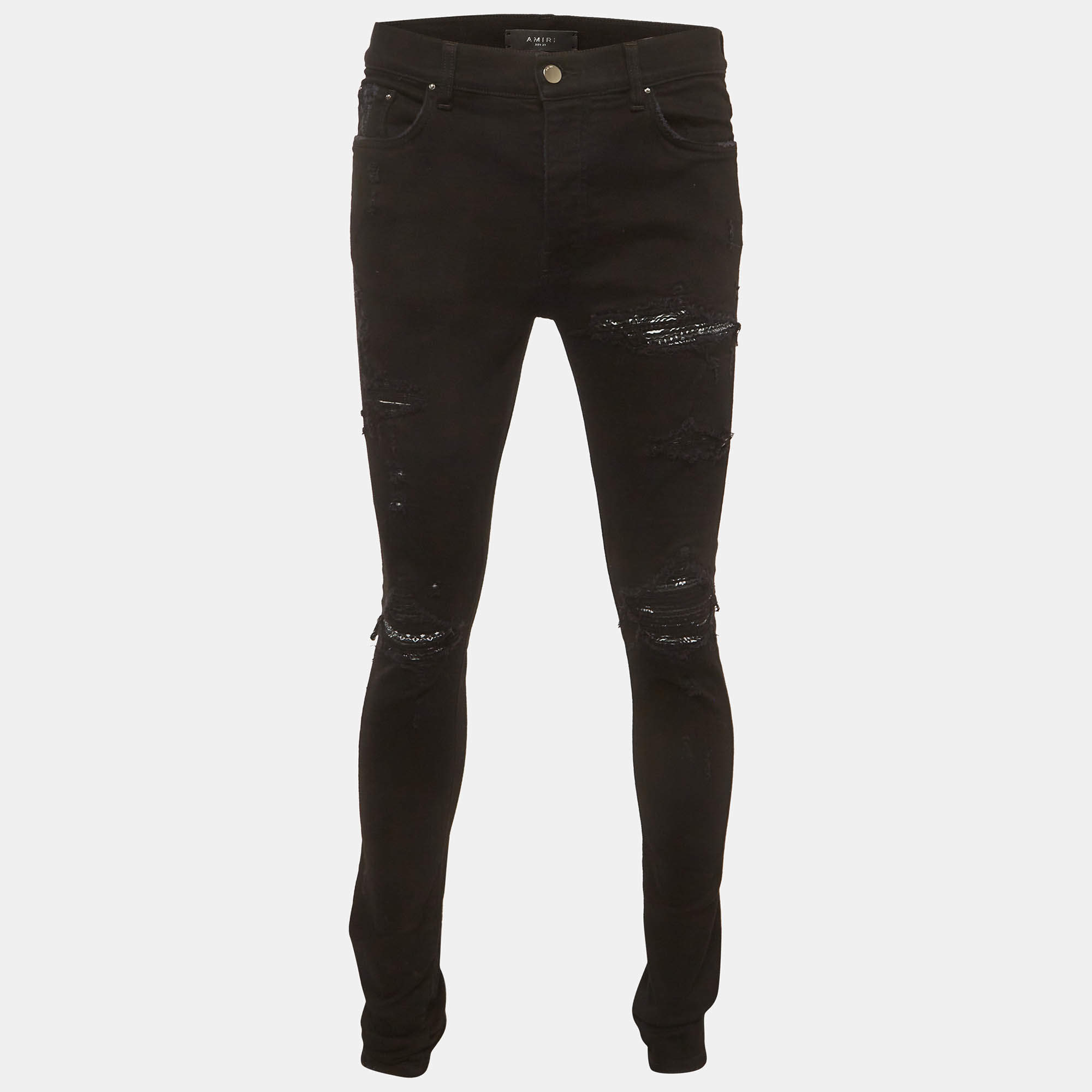 Pre Owned Amiri Black Distressed Denim Slim Fit Jeans M/Waist 33"