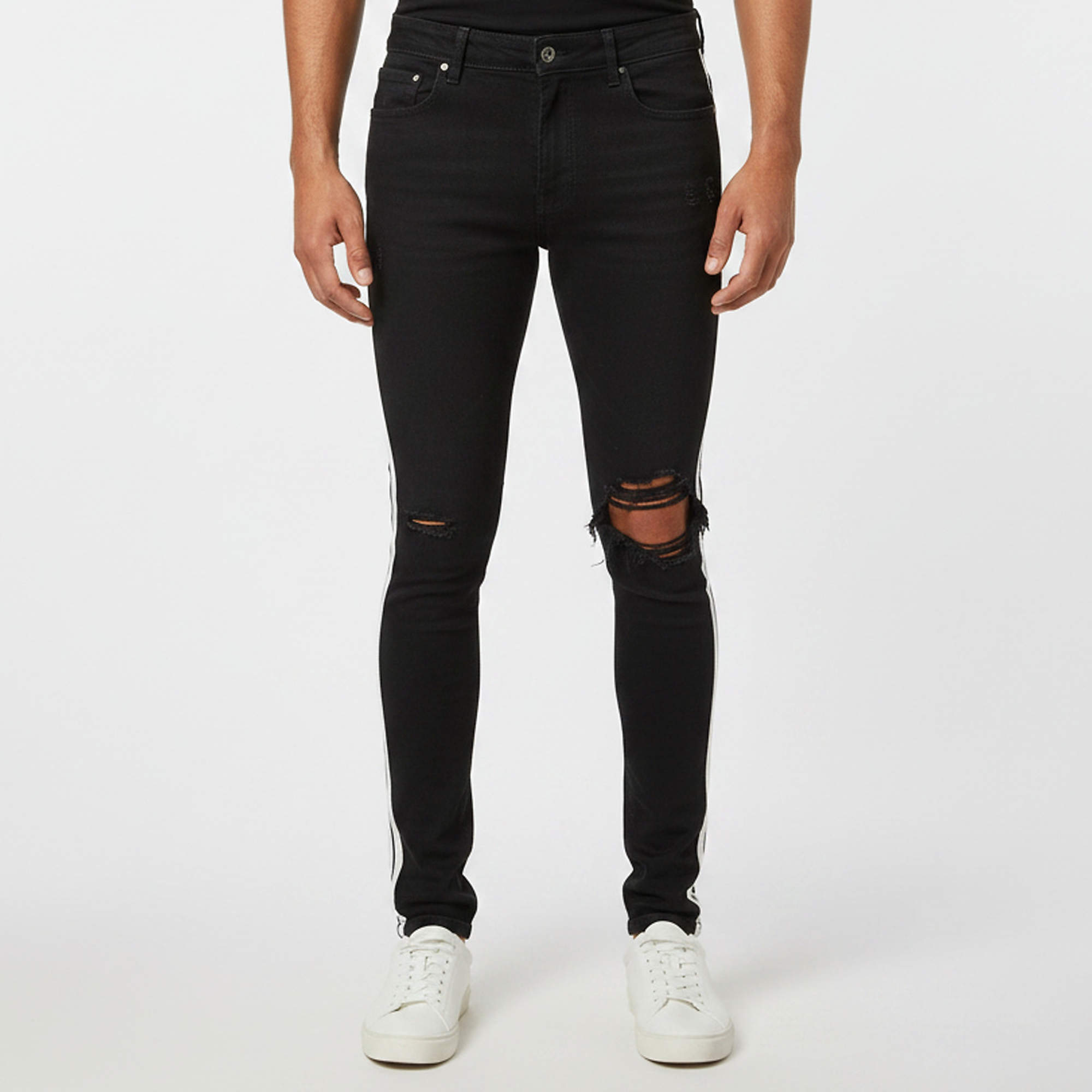 Pre Owned Amiri Black Denim Side Stripe Distressed Jeans / Waist 30"
