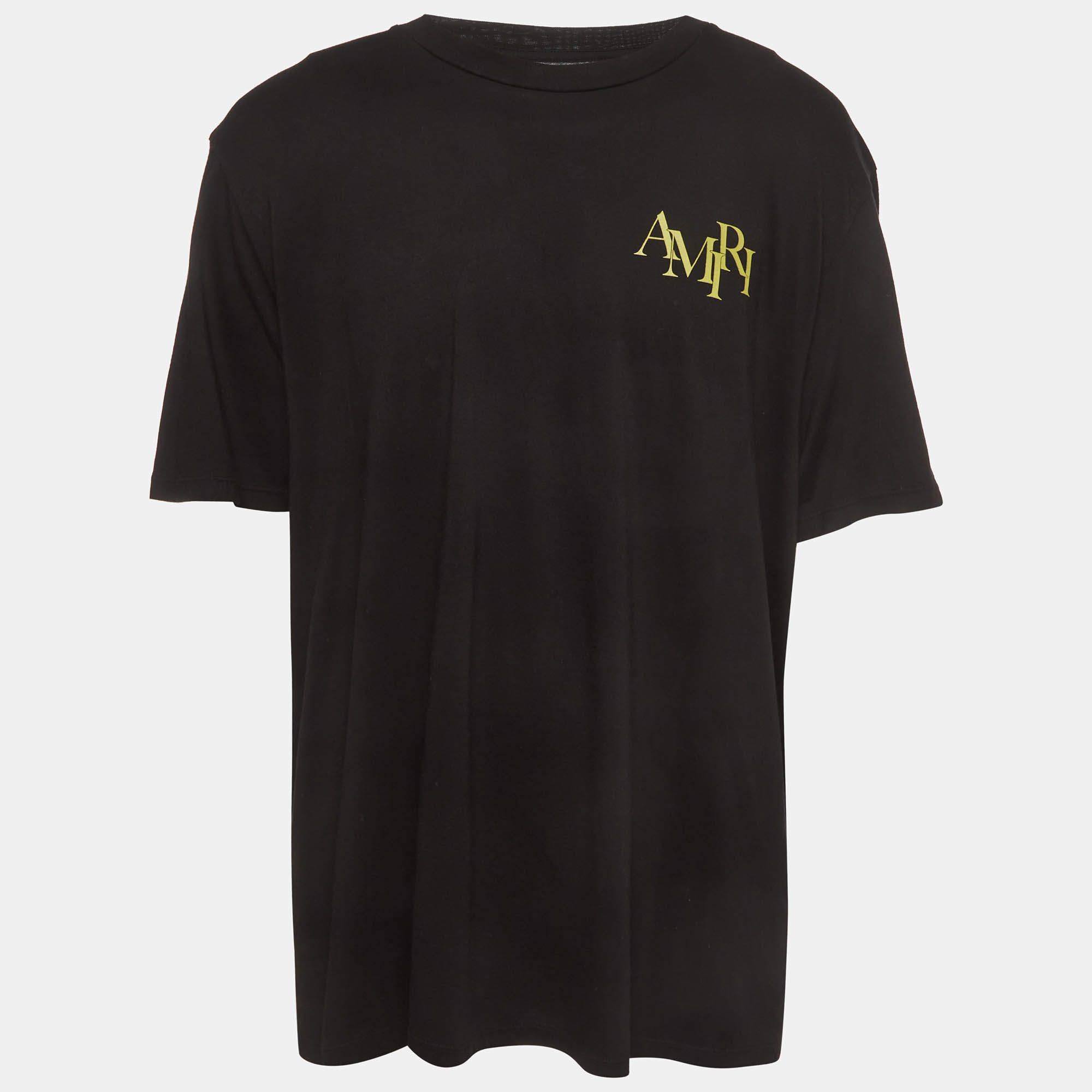 Pre Owned Amiri Black Champagne & Logo Print Embellished Jersey Crewneck T-Shirt XXL