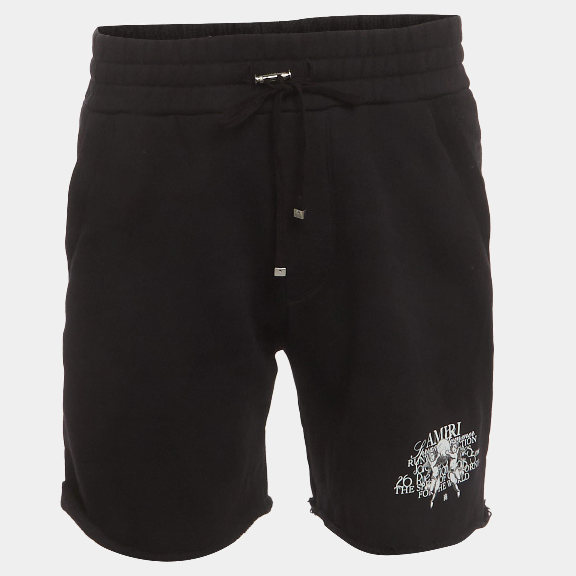 Pre Owned Amiri Black Logo Cherub Graphic Cotton Knit Shorts S