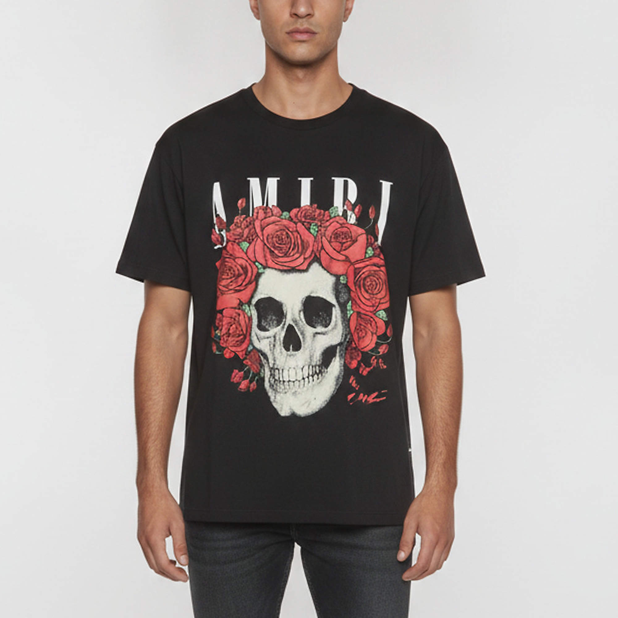 Pre Owned Amiri Black Grateful Dead Print Jersey Crewneck T-Shirt L 