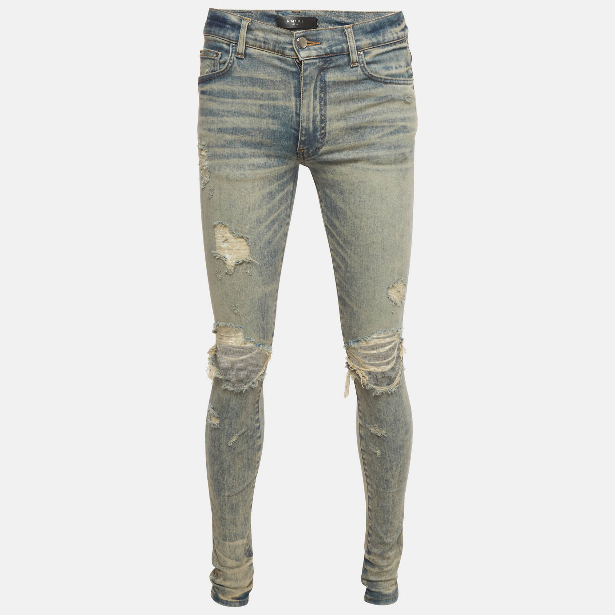 Pre Owned Amiri Blue Denim Distressed Skinny Jeans L/ Waist 30"