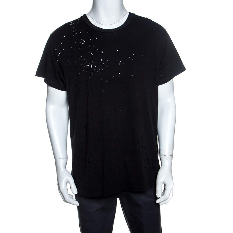 Pre Owned Amiri Black Cotton Rib Knit Shotgun T-Shirt M