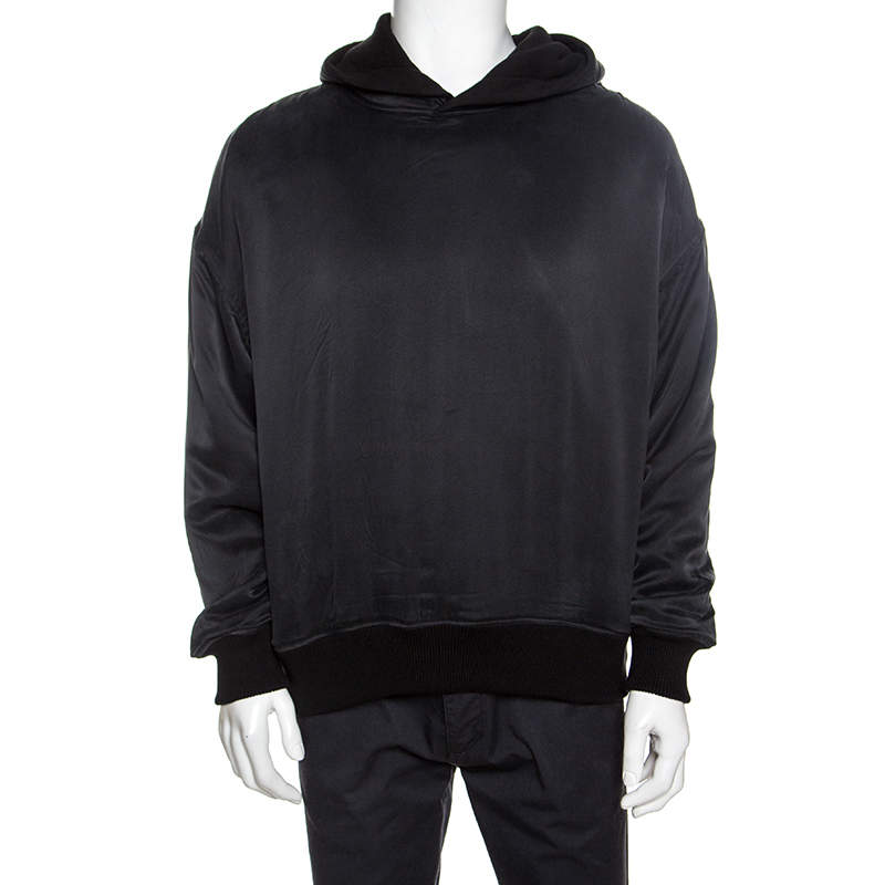 Pre Owned Amiri Black Silk & Cotton Knit Reversible Oversized Hooded Sweatshirt M
