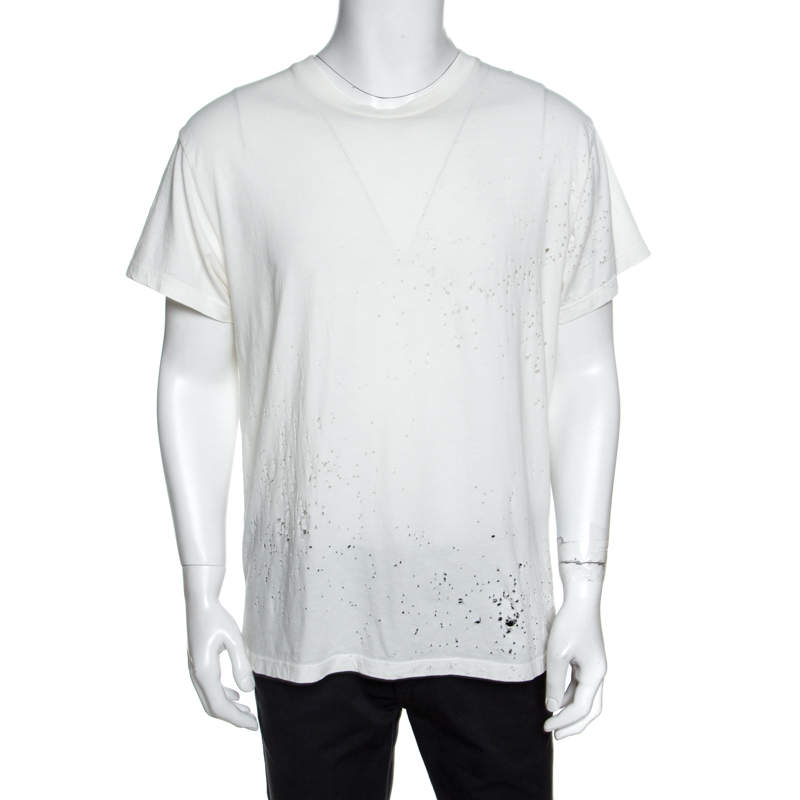 Pre Owned Amiri Off White Distressed Cotton Shotgun T-Shirt M