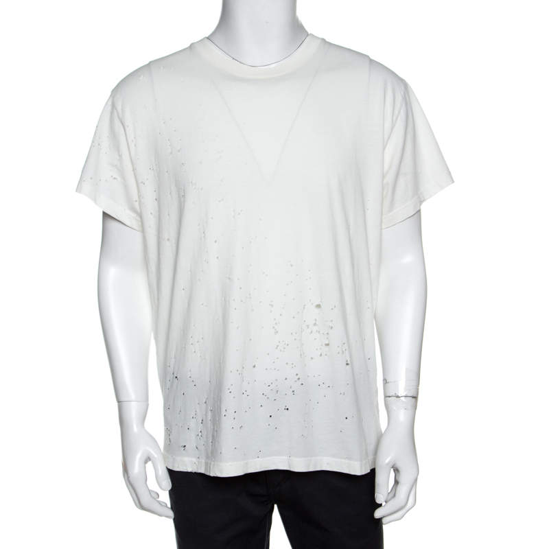 Amiri Off White Cotton Distressed Shotgun Crew Neck T-Shirt M