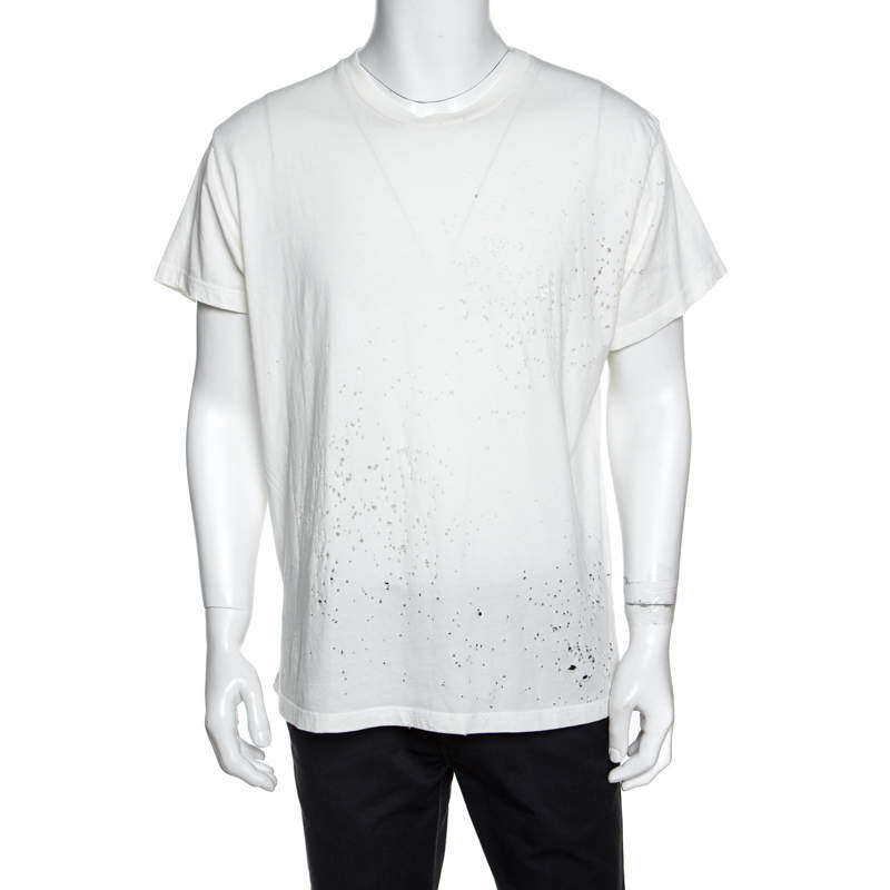 Amiri Off White Distressed Cotton Shotgun T-Shirt M