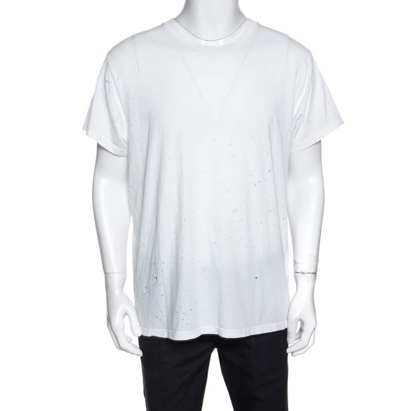Amiri White Distressed Cotton Shotgun T-Shirt M