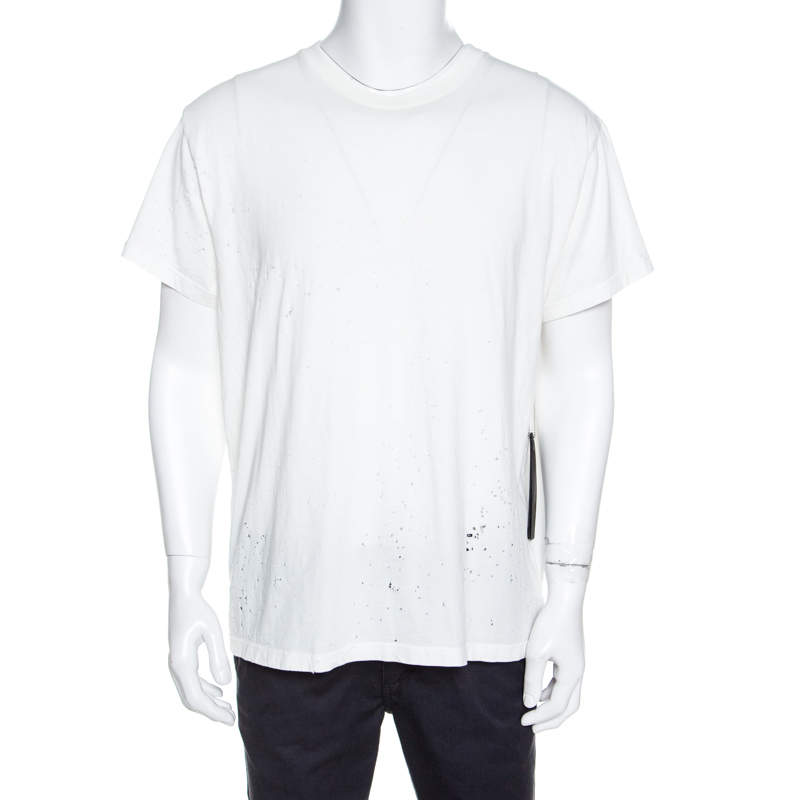 Pre Owned Amiri Off White Distressed Cotton Shotgun T-Shirt M
