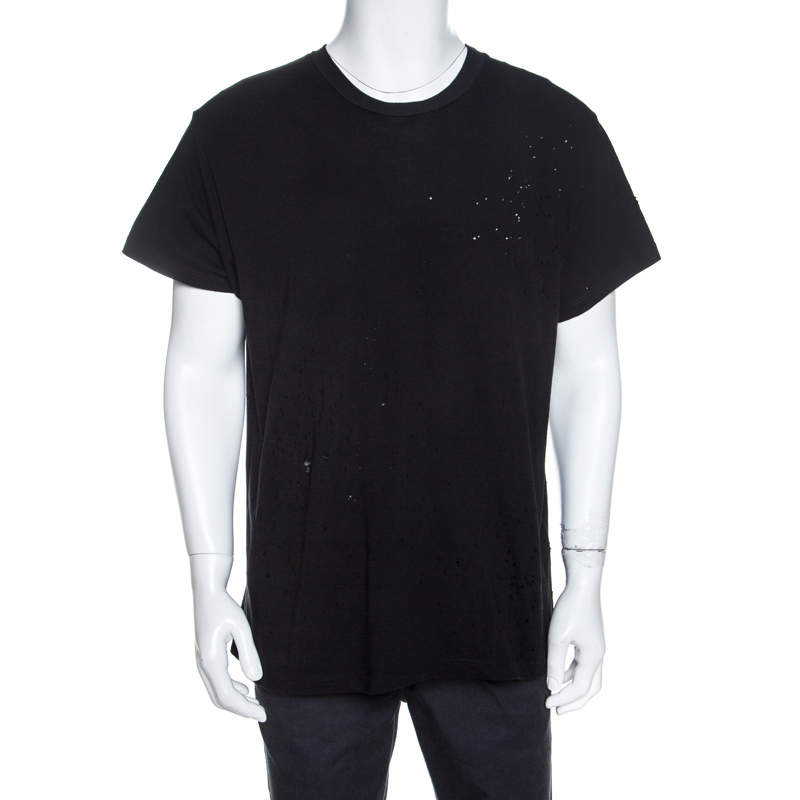 Pre Owned Amiri Black Distressed Cotton Shotgun T-Shirt M