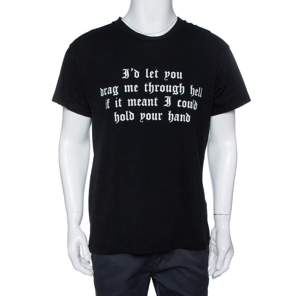 Pre Owned Amiri Black Cotton Quote Print Crew Neck T-Shirt XS