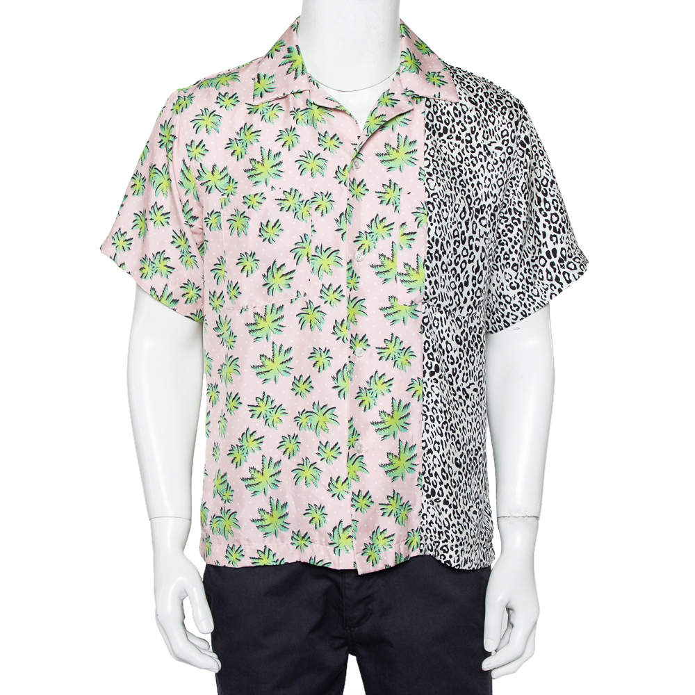 Pre Owned Amiri Multicolor Printed Silk Paneled Bowling Shirt M
