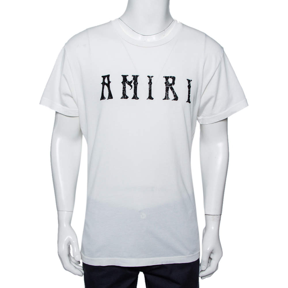 Amiri White Cotton Flocked Logo Detail Crewneck T-shirt S Amiri | The ...