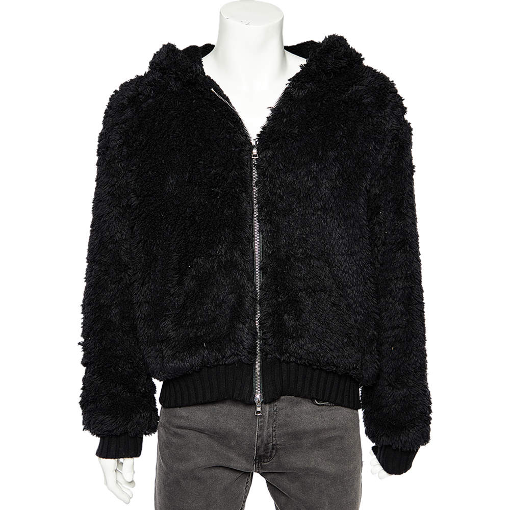 Amiri Black Faux Fur Zip Front Hooded Jacket M Amiri | The Luxury Closet