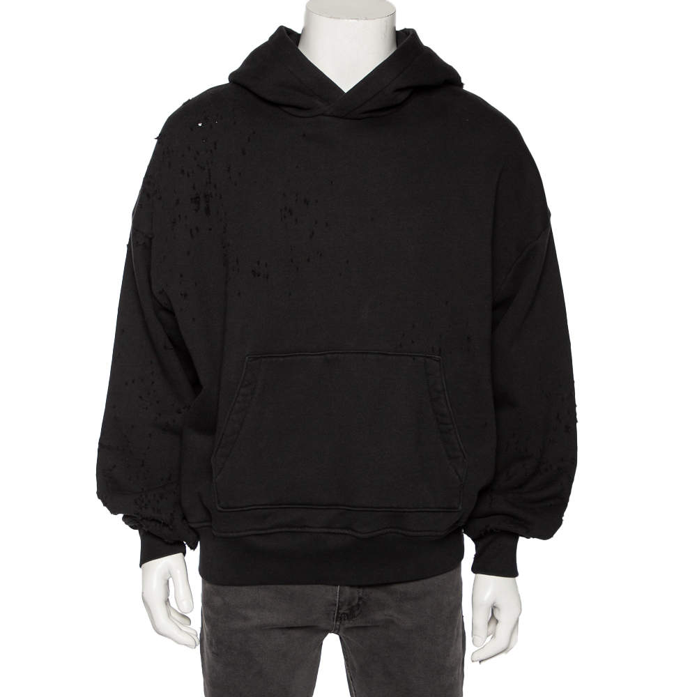 Amiri Black Distressed Cotton Long Sleeve Oversized Hoodie S Amiri ...