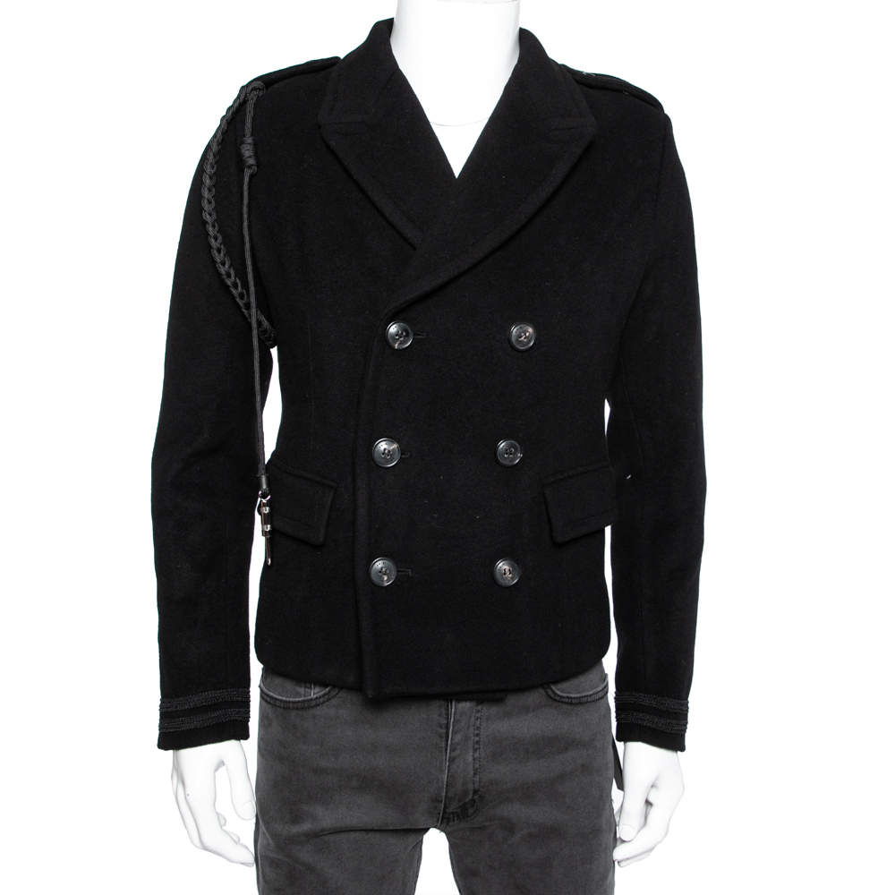 Pre Owned Amiri Black Wool Double Breasted Long Sleeve Coat XS