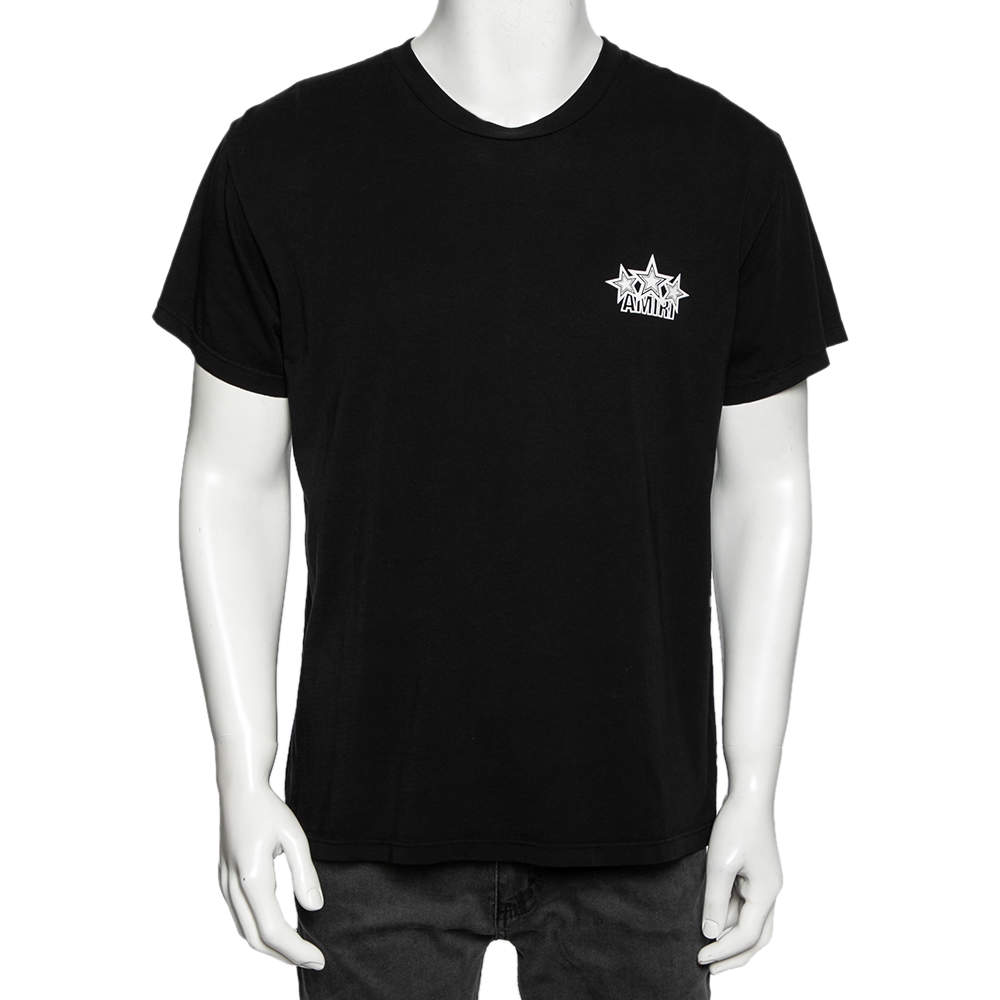 Amiri Black Cotton Logo Printed Crew Neck Short Sleeve T-Shirt S