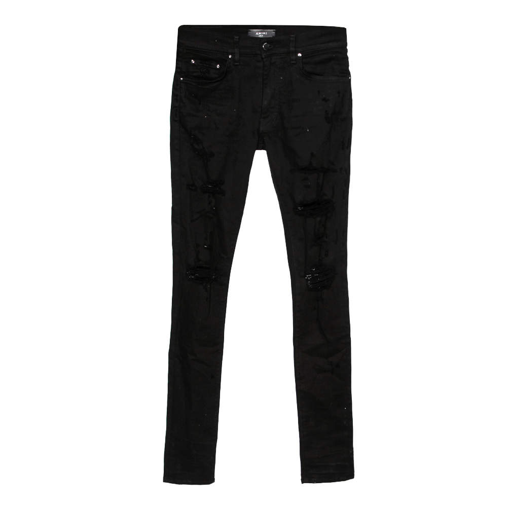 Amiri Black Denim Distressed Ripped Pants XS