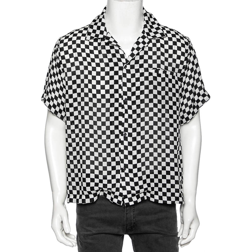 Amiri Black and White Racer Check Silk Button Front Shirt XL