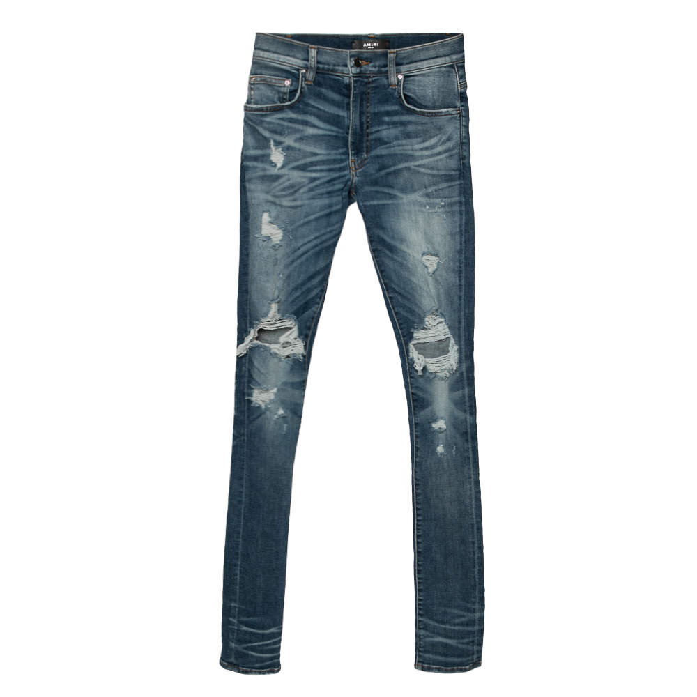 Pre Owned Amiri Blue Distressed Denim Slim Fit Jeans XS