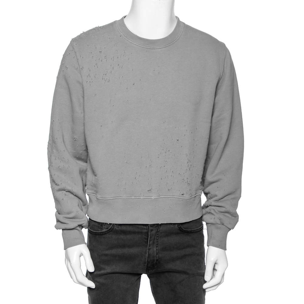Amiri Grey Distressed Cotton Shotgun Crewneck Sweatshirt XS