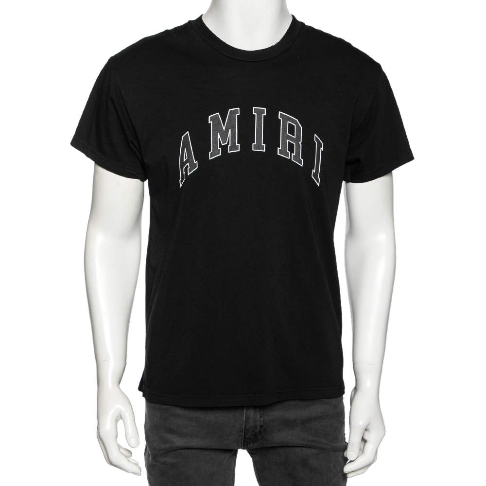 Pre Owned Amiri Black Logo Printed Cotton Short Sleeve T-Shirt XS