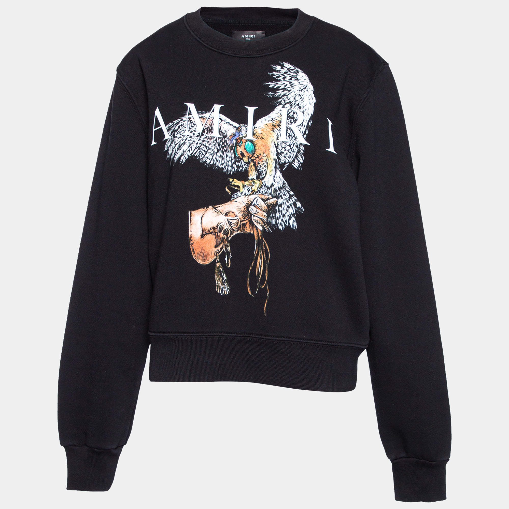 Amiri Black Terry Knit Falcon Print Crewneck Sweatshirt S