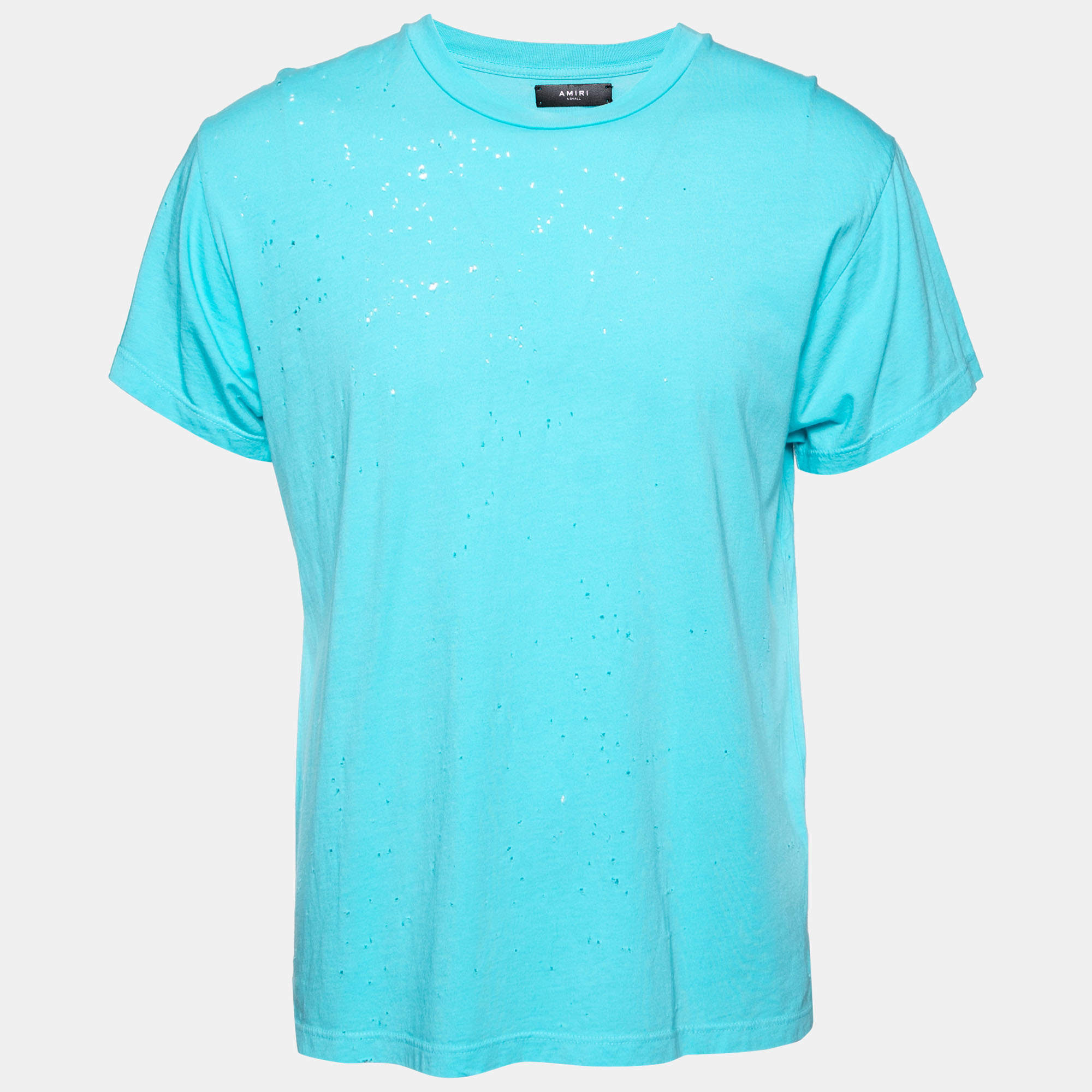 Pre Owned Amiri Blue Cotton Jersey Distressed Crew Neck T-Shirt XS