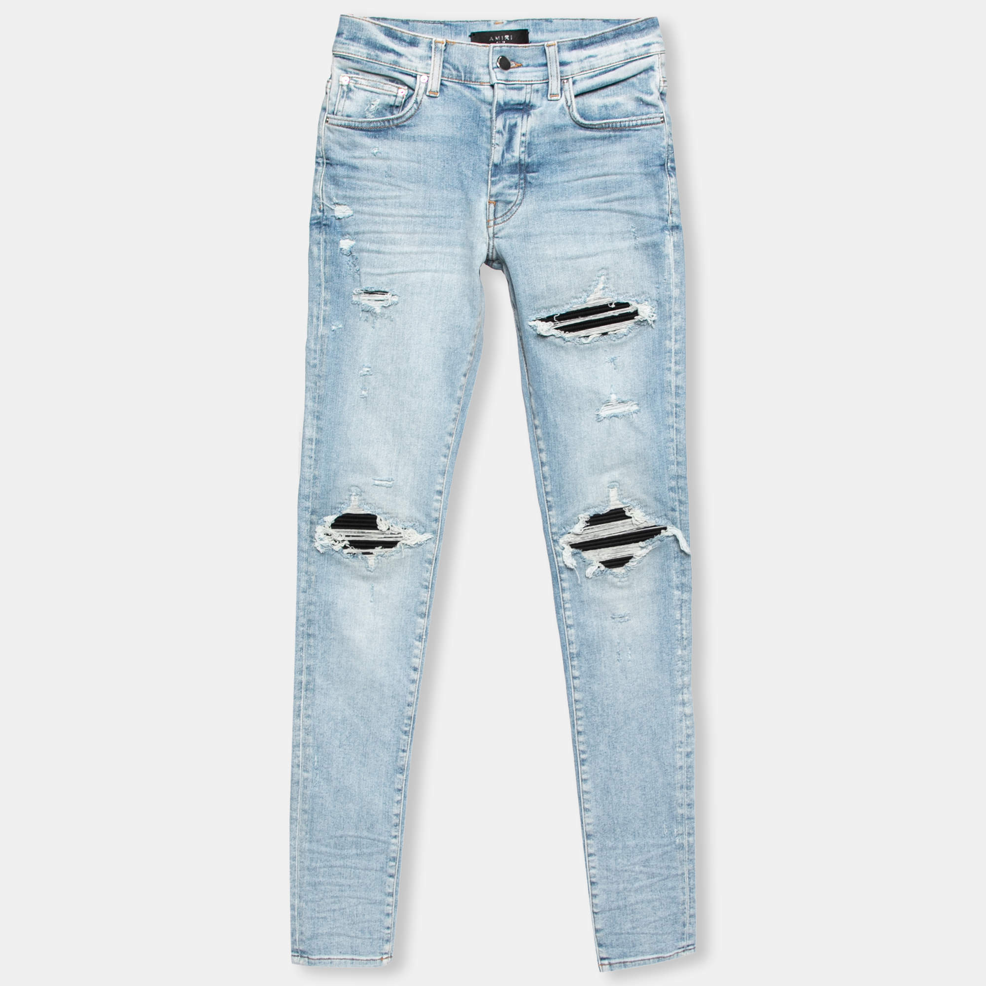 Pre Owned Amiri Blue Denim Distressed Slim Fit Jeans S