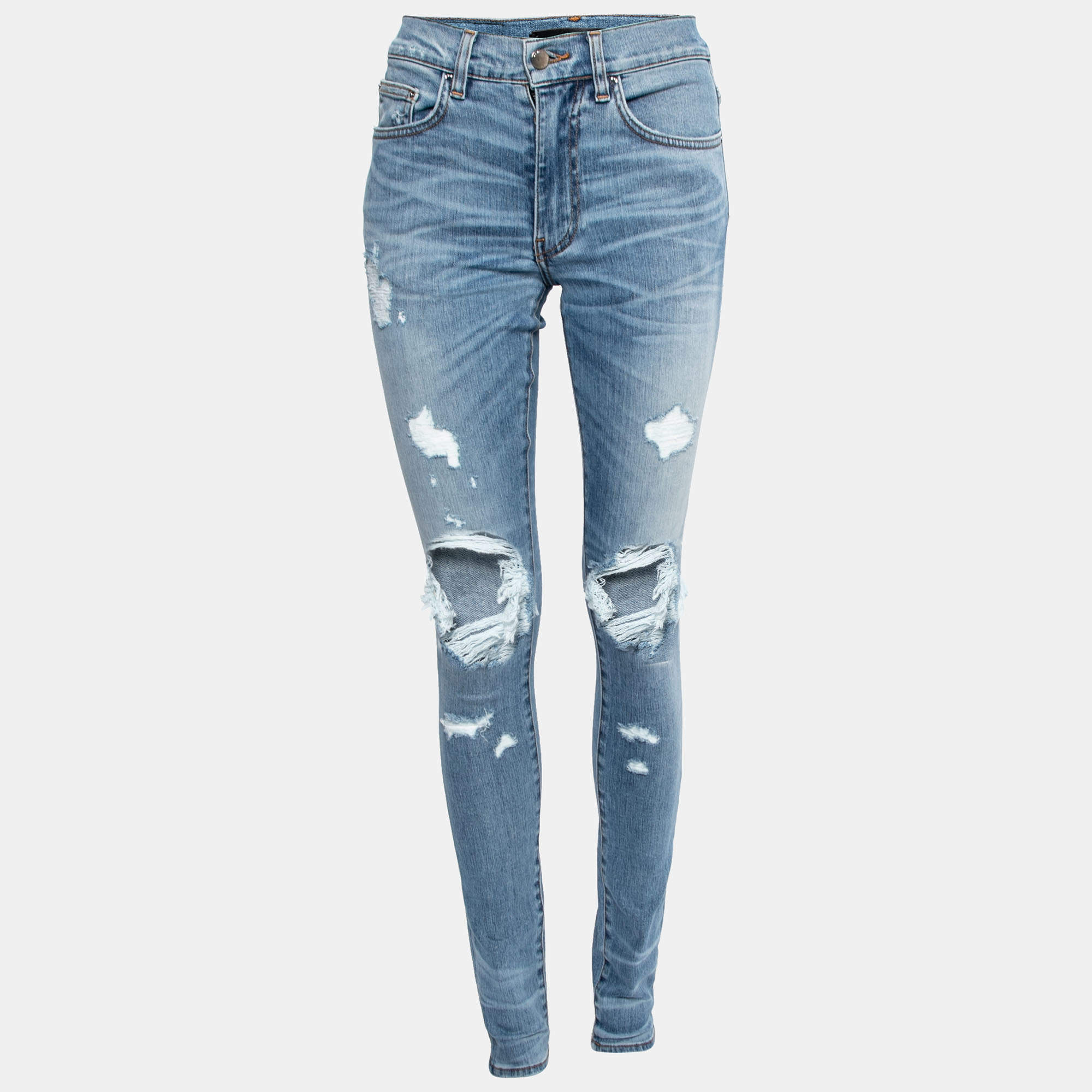 Pre Owned Amiri Blue Distressed Denim Skinny Jeans XS