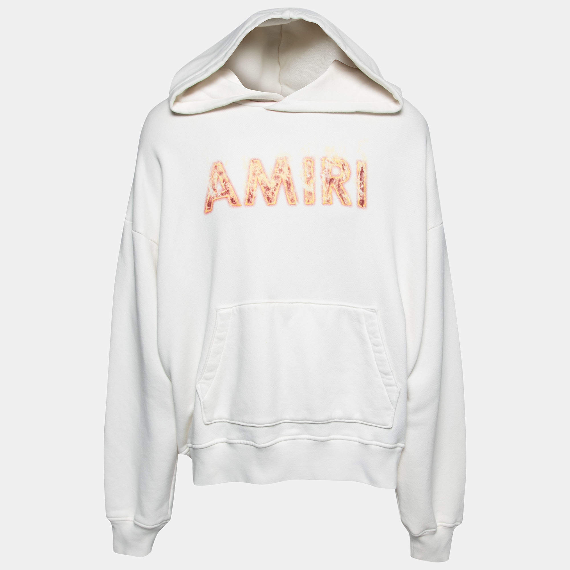 Amiri Off White Flame Logo Printed Cotton Oversized Hoodie M