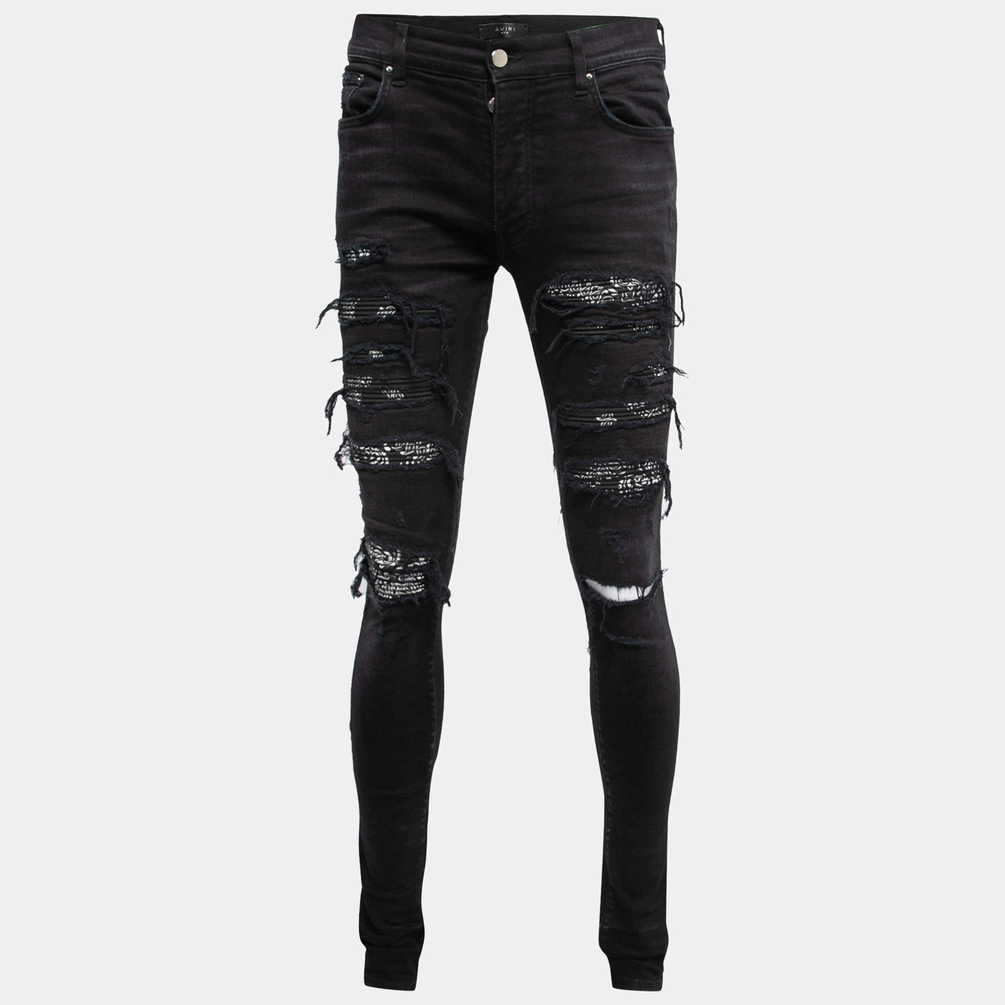 AMIRI Distressed bandana-detail Jeans | Black | FARFETCH