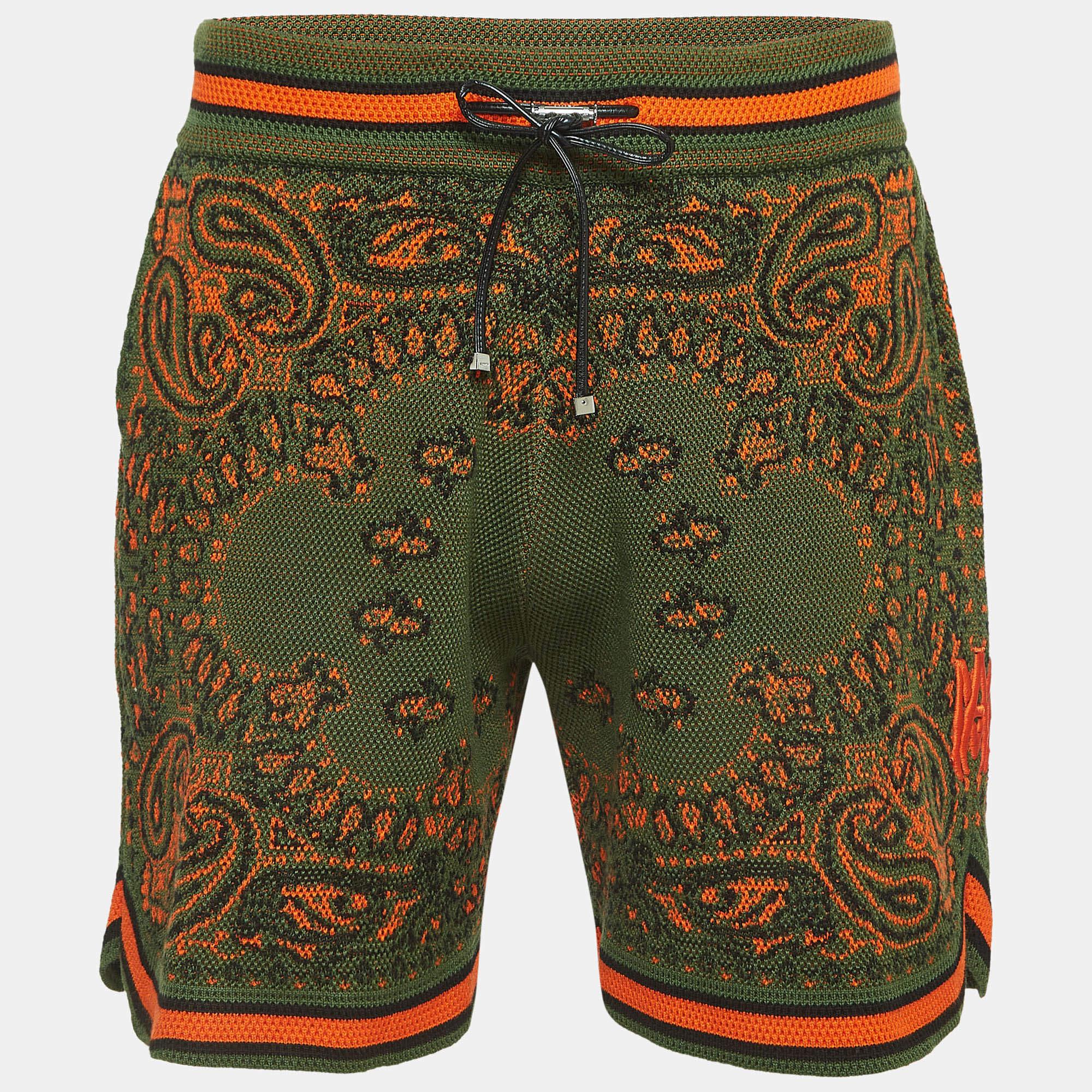 Amiri Green Bandana Print Knit Drawstring Shorts L
