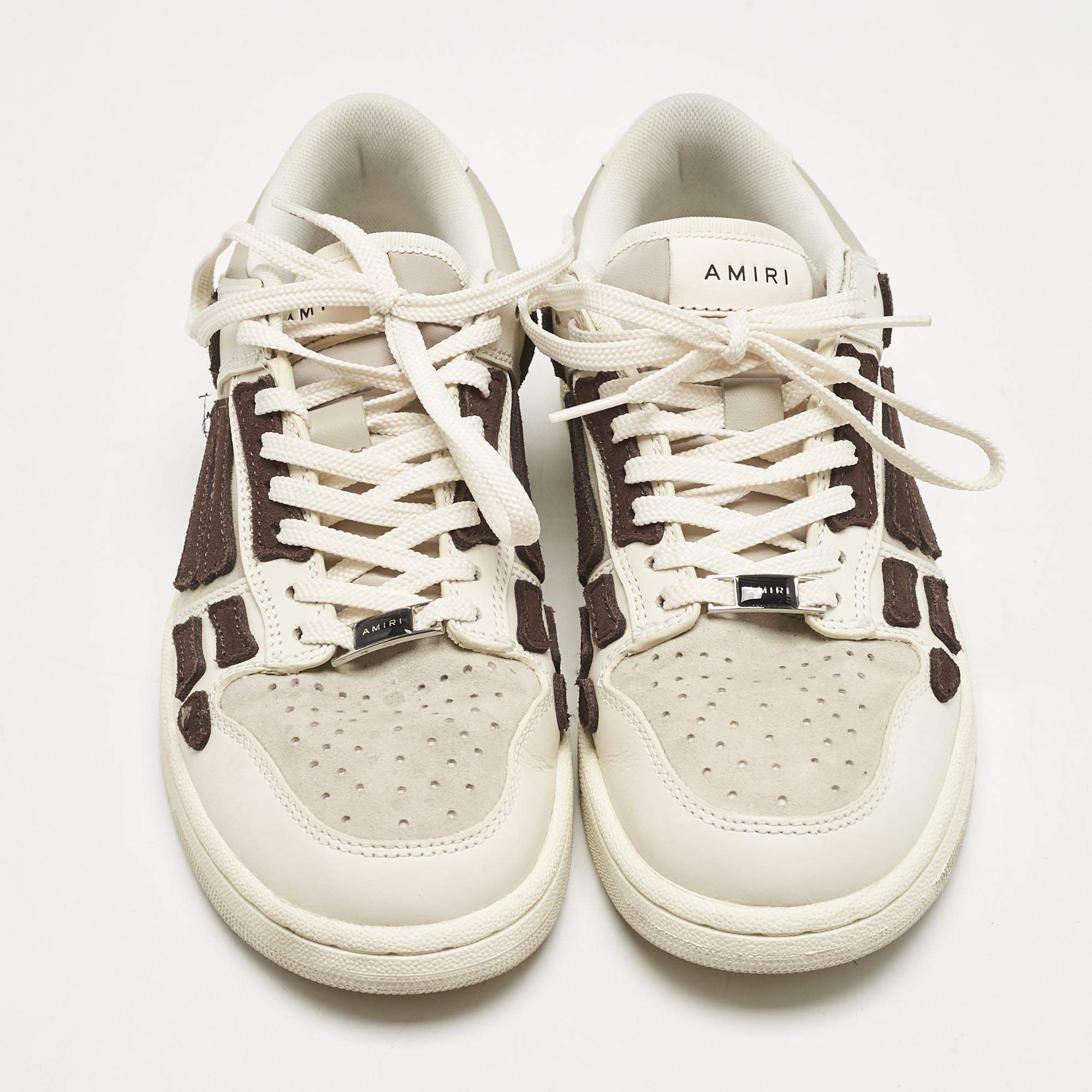 Amiri Beige/Brown Leather and Suede Skel Low Top Sneakers