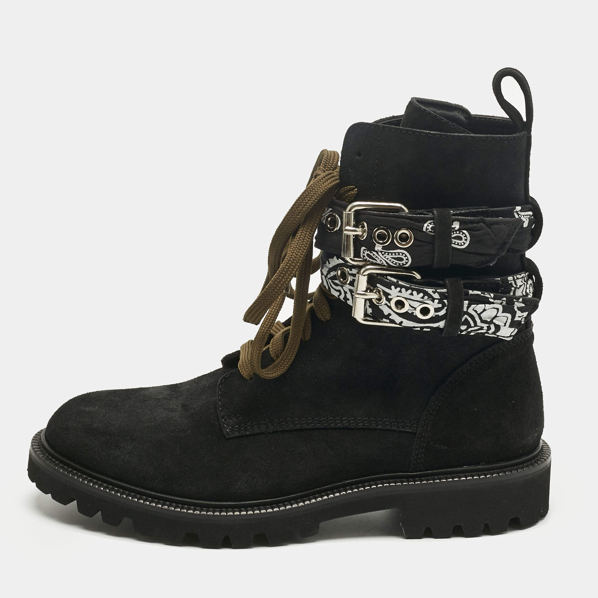Pre Owned Amiri Black Suede Bandana Combat Boots Size 40