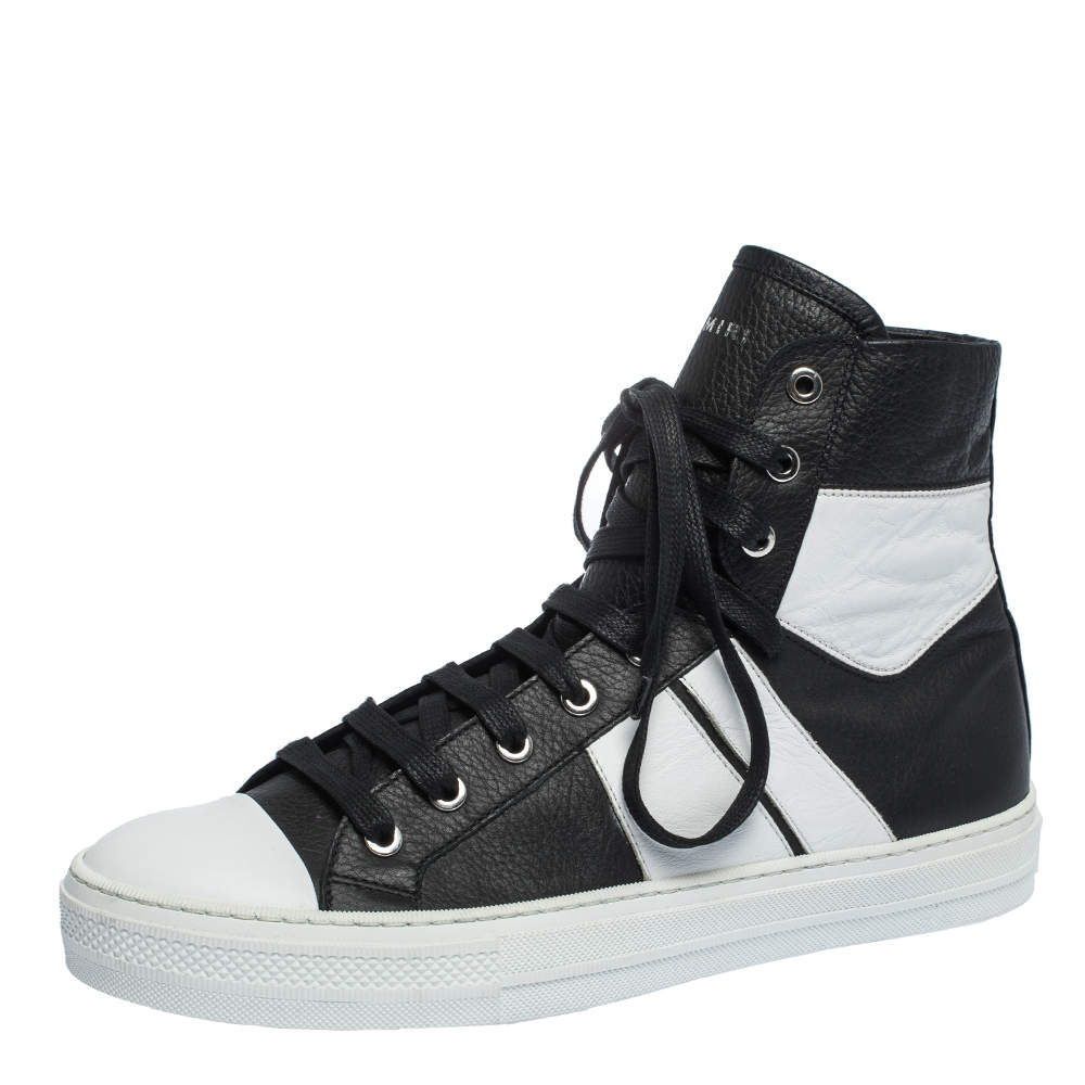 حذاء رياضي اميري مرتفع من أعلى أربطة صنست جلد  أبيض / أسود مقاس 42