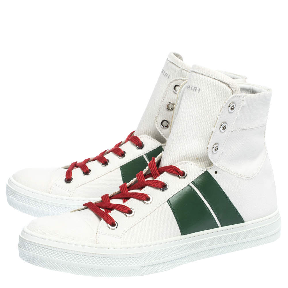 Amiri White/Green Canvas and Leather Sunset High Top Sneakers Size